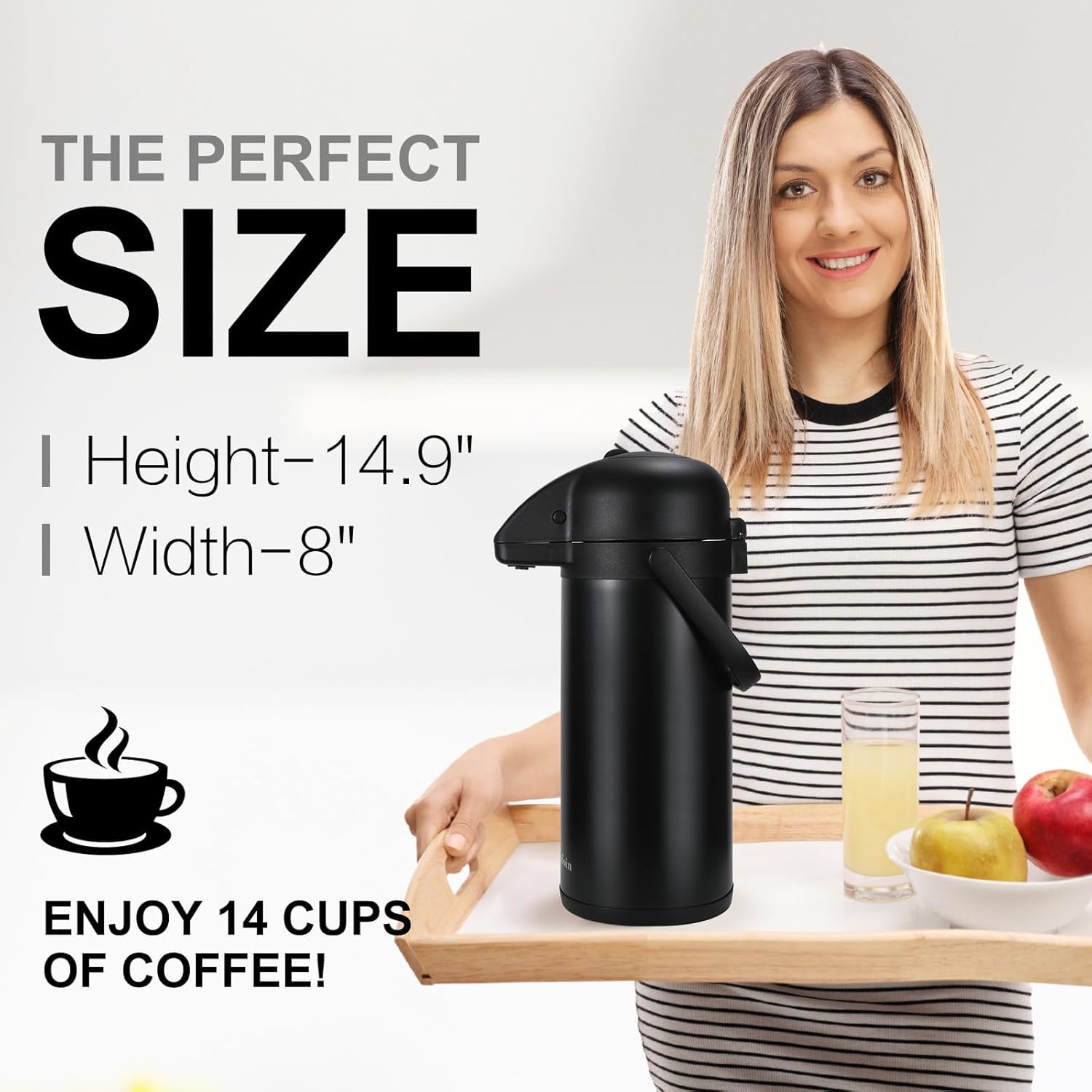Updated Airpot Coffee Dispenser With Pump, 85 Oz Insulated Thermal Coffee Carafe For Keeping Hot   Cold Water, Party Chocolate D