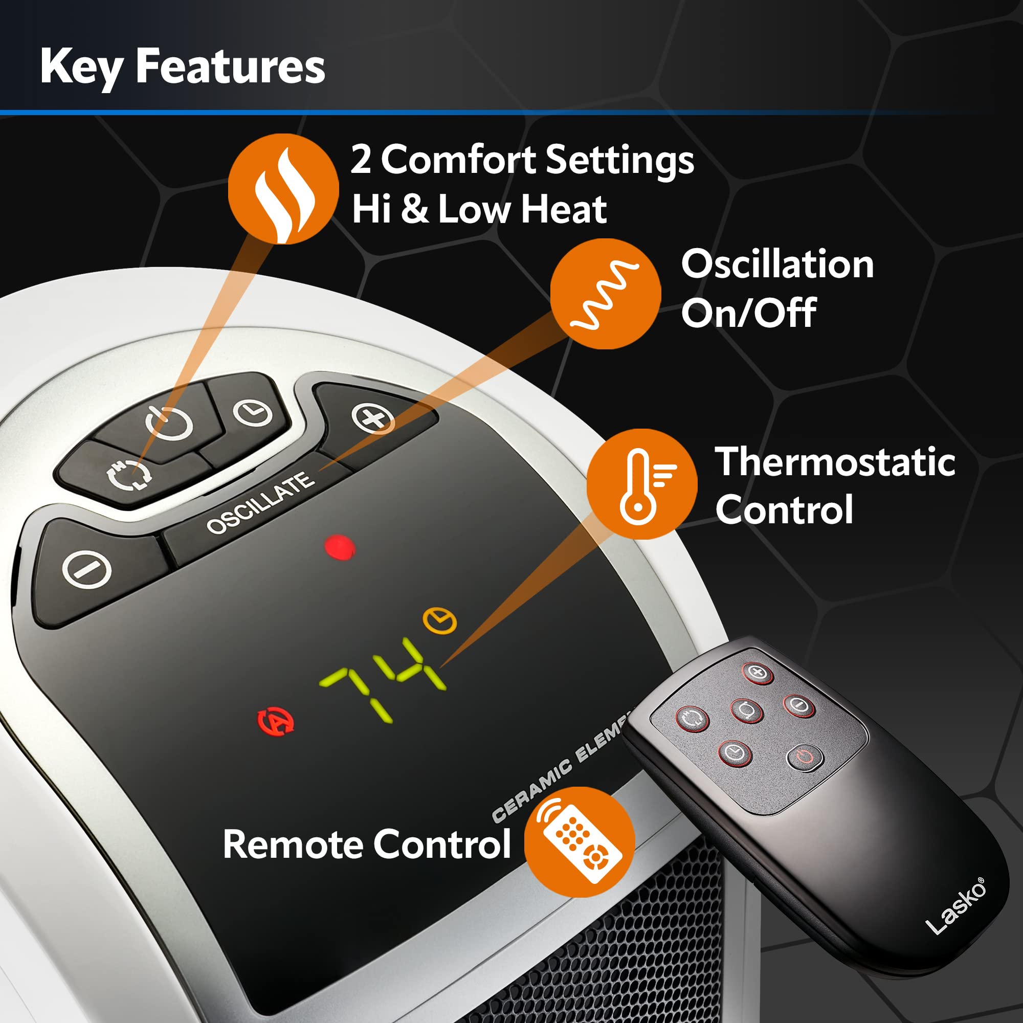 Lasko 5165 Digital Ceramic Tower Heater With Remote Control, 1500W, White