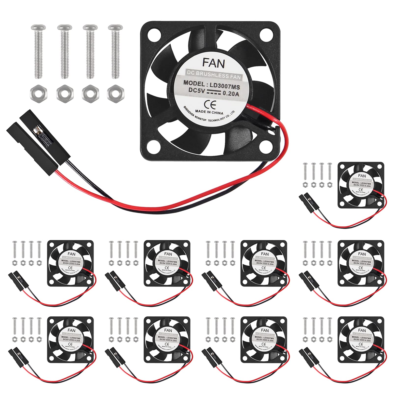 Raspberry Pi Fan   10 Pack Cpu Cooling Heatsink Cooler, Separating One To Two Interface, 3.3V 5V For Pi4, Pi3, Pi2, Pi1