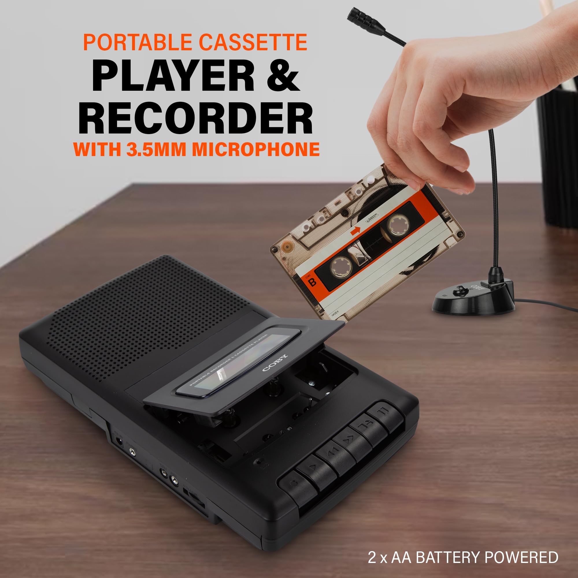 Coby Portable Cassette Player & Tape Cassette Recorder With Built In Microphone & One Touch Recording With Automatic Stop, Exter