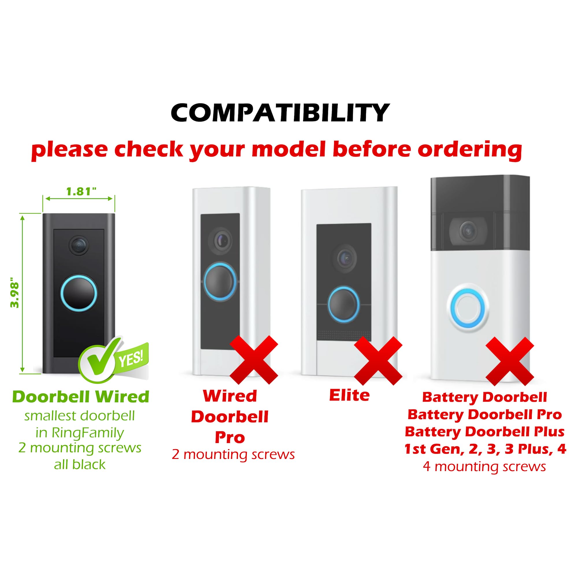 Mars Outpost Non-Adhesive Wall Plate Compatible With Video Doorbell Wired Mount Back-Plate Covers Holes Scratches Video Door Bel