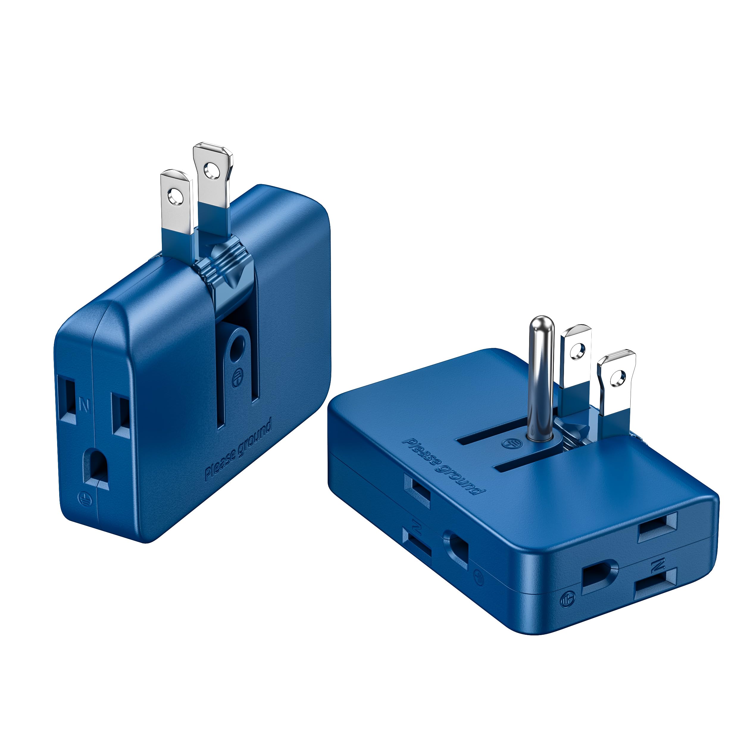 Blue Outlet Splitter With 3 Prong Plug Extender   3 Plug Wall Adapter, Converts 2 To 3 & 3 To 2 Prong, Ideal For Multiple Outlet