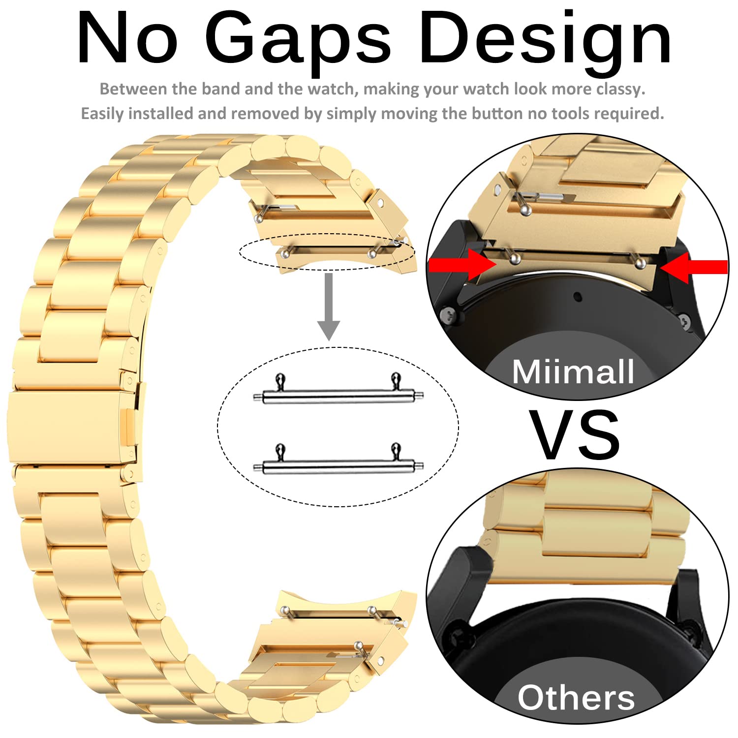 Miimall Compatible Samsung Galaxy Watch 5 Pro 45Mm/Watch 5 &4 44Mm 40Mm/Watch 4 Classic 46Mm 42Mm Bands Metal, No Gap Stainless