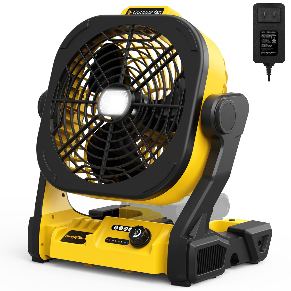 Trexeen Battery Operated Fan For Dw 20V Max Battery, Portable Fan With Ac Adapter & Led Lights, 4 Speeds & Hook, Cordless/Campin