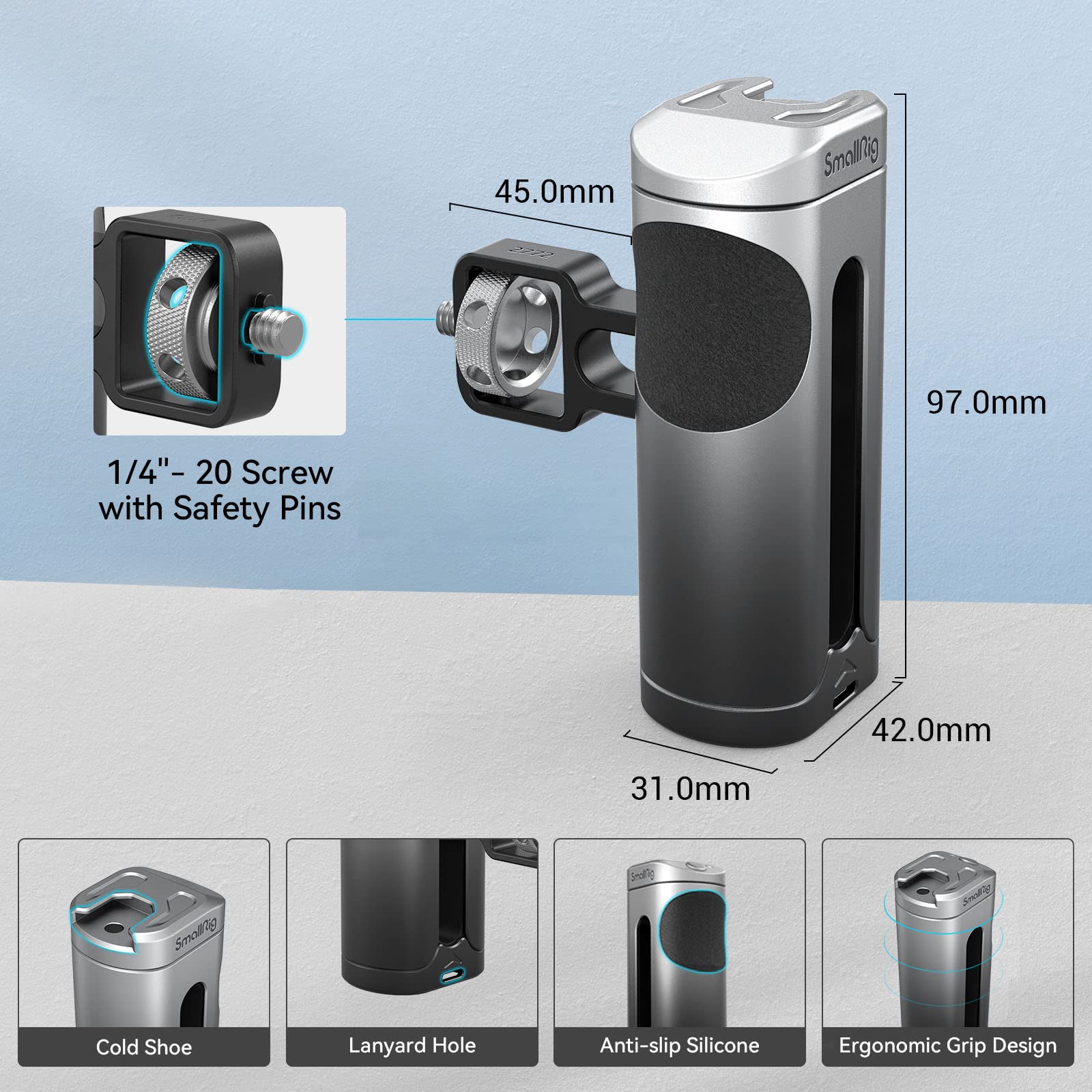 Smallrig Mini Side Handle For Phone Cage Smartphone Video Rig With 1/4-20 Threads And Cold Shoe, Up And Down Adjustable - 3894