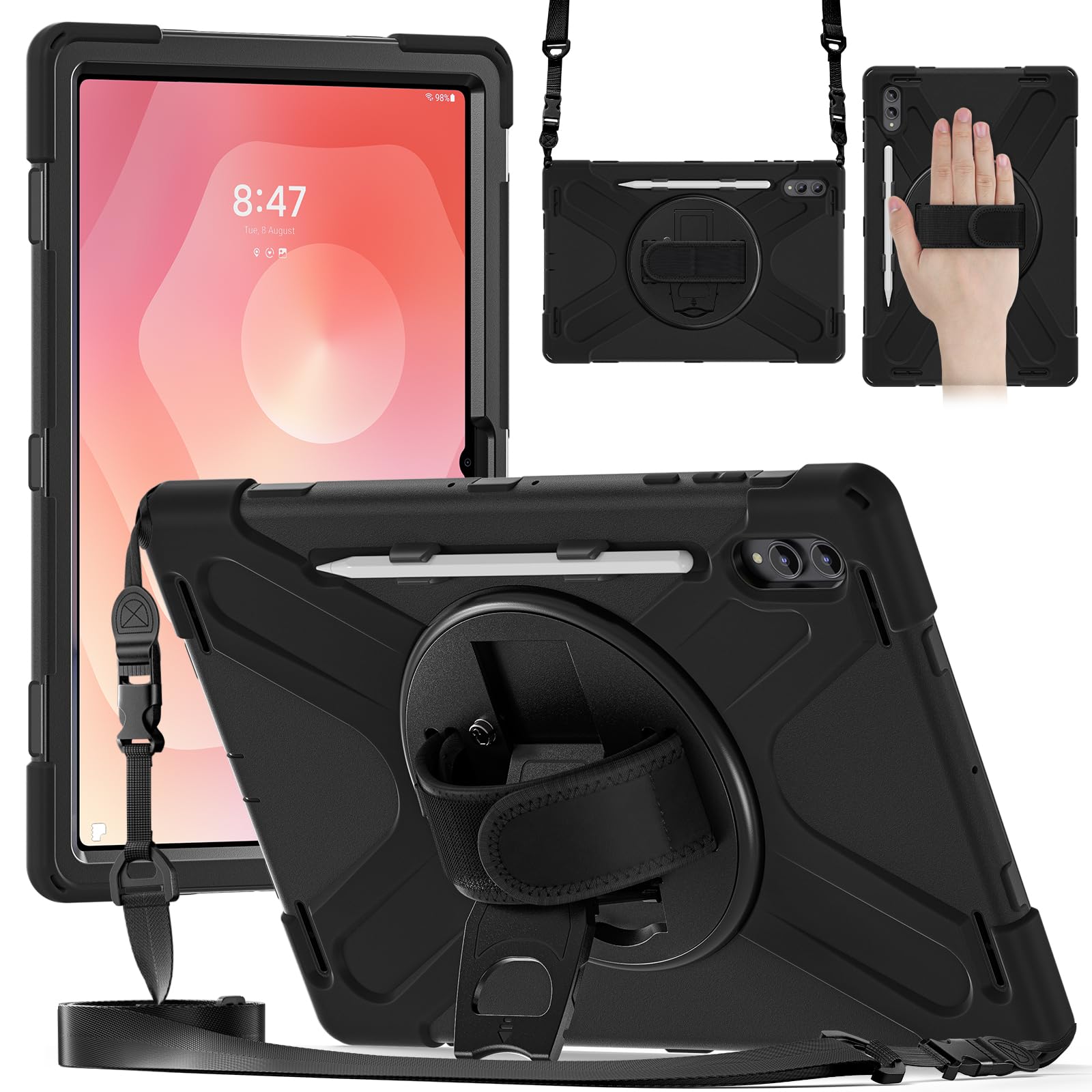 NINKI for Samsung Galaxy Tab S11 Ultra Case Stand 2025, (Strap & Pencil Holder) Shockproof Soft Silicone TPU + PC Protective Cov