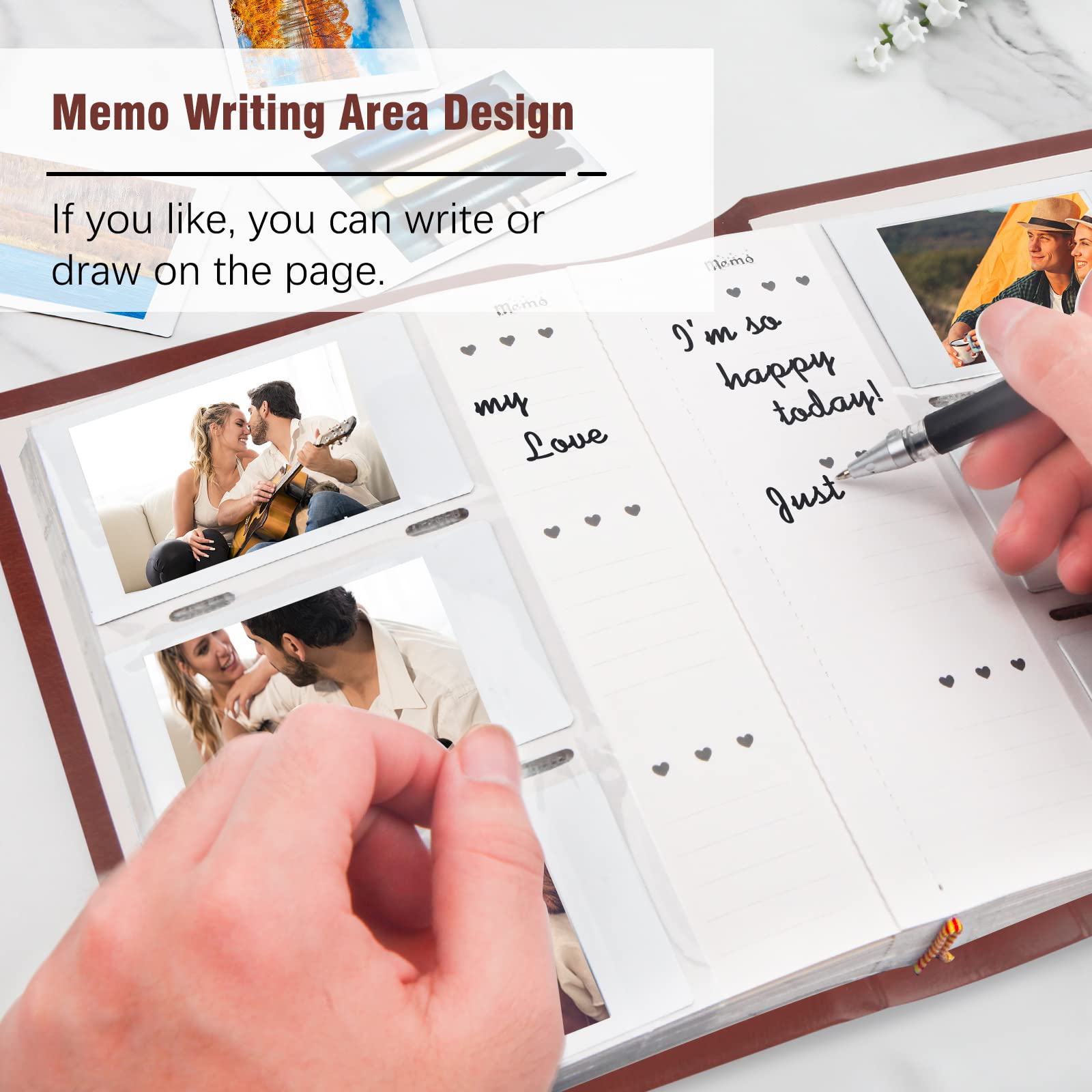 Photo Album For Fujifilm Instax Mini Camera, 180 Pockets Photo Album With Writing Space For Polaroid, Leather Cover, 2X3 Photo Album For Instax Mini 12 11 9 40 8 7 Evo Liplay Instant Camera (Brown)