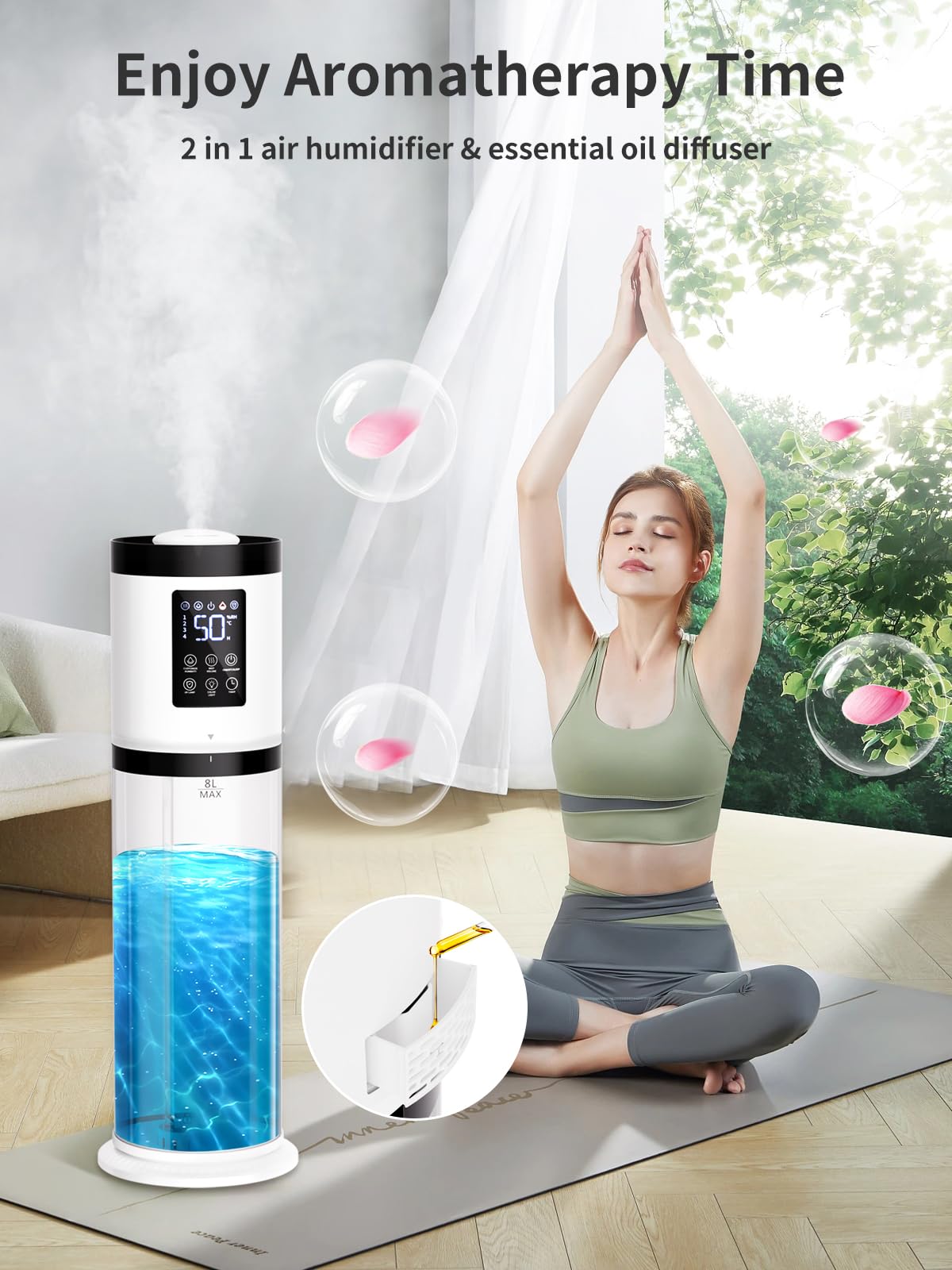 Humidifiers For Bedroom Large Room, 8L Large Capacity Cool Mist Humidifier, Air Humidifiers For Home, Smart Humidity Setting, Ea