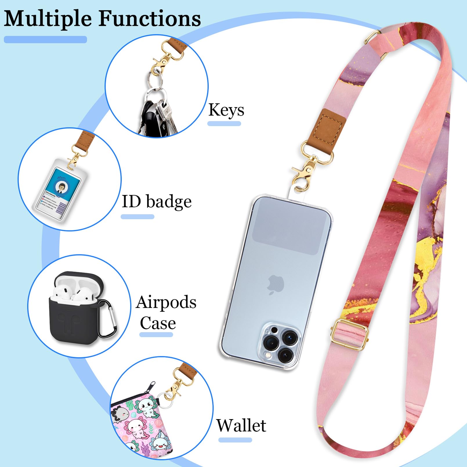 Cell Phone Lanyard Crossbody With Wrist Strap, Marble Phone Lanyards For Around The Neck Wristlet Adjustable Phone Strap, Lanyar