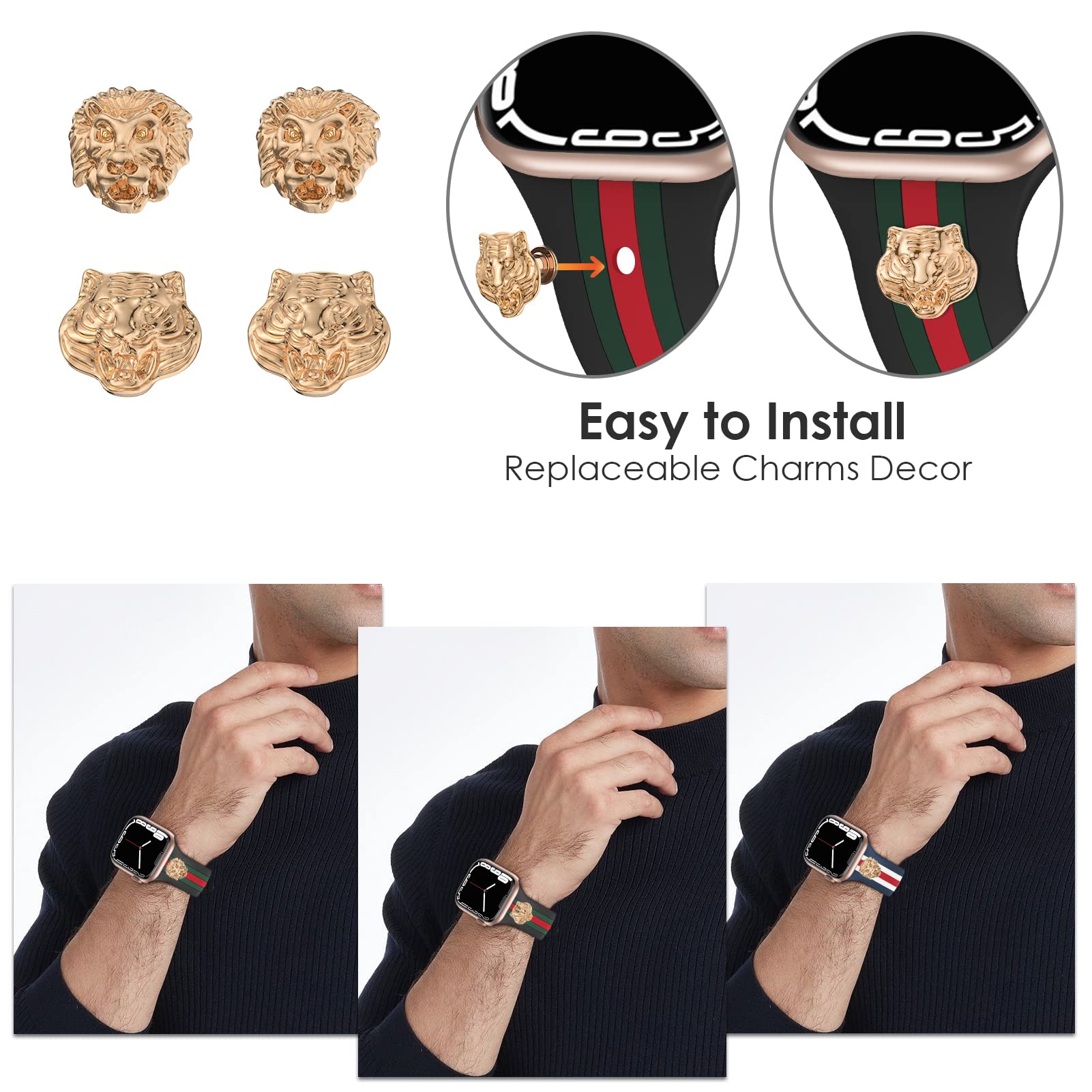 2 Pairs Watch Band Charms Compatible With Apple Watch Band 38Mm 40Mm 41Mm 42Mm 44Mm 45Mm 49Mm Men, Stylish Metal Designer Charms