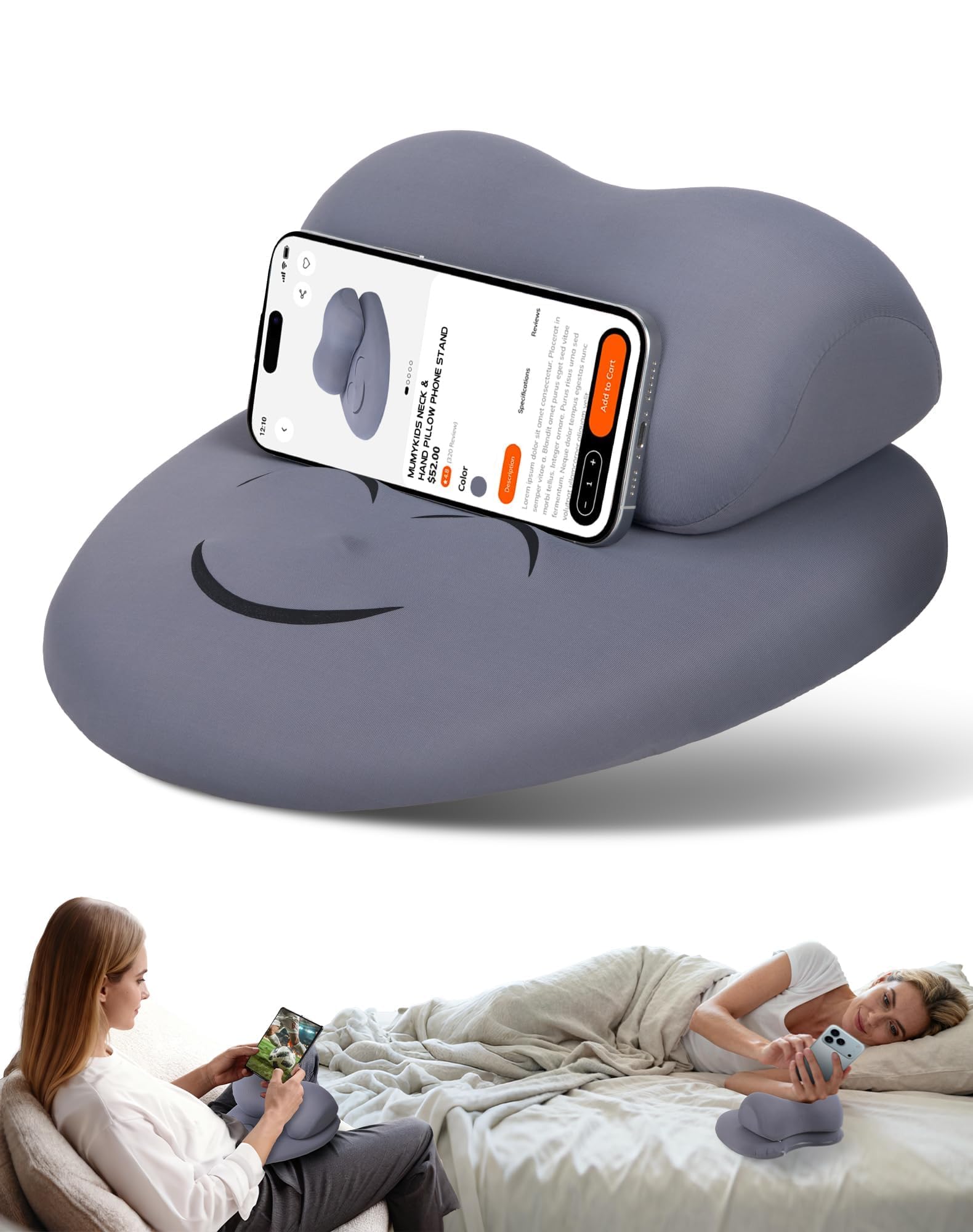 Mumykids Phone Stand Pillow, Soft Memory Foam Cell Phone Holder for Bed, Couch & Home, Hand Rest Pillow for Gaming & Phone Use, 