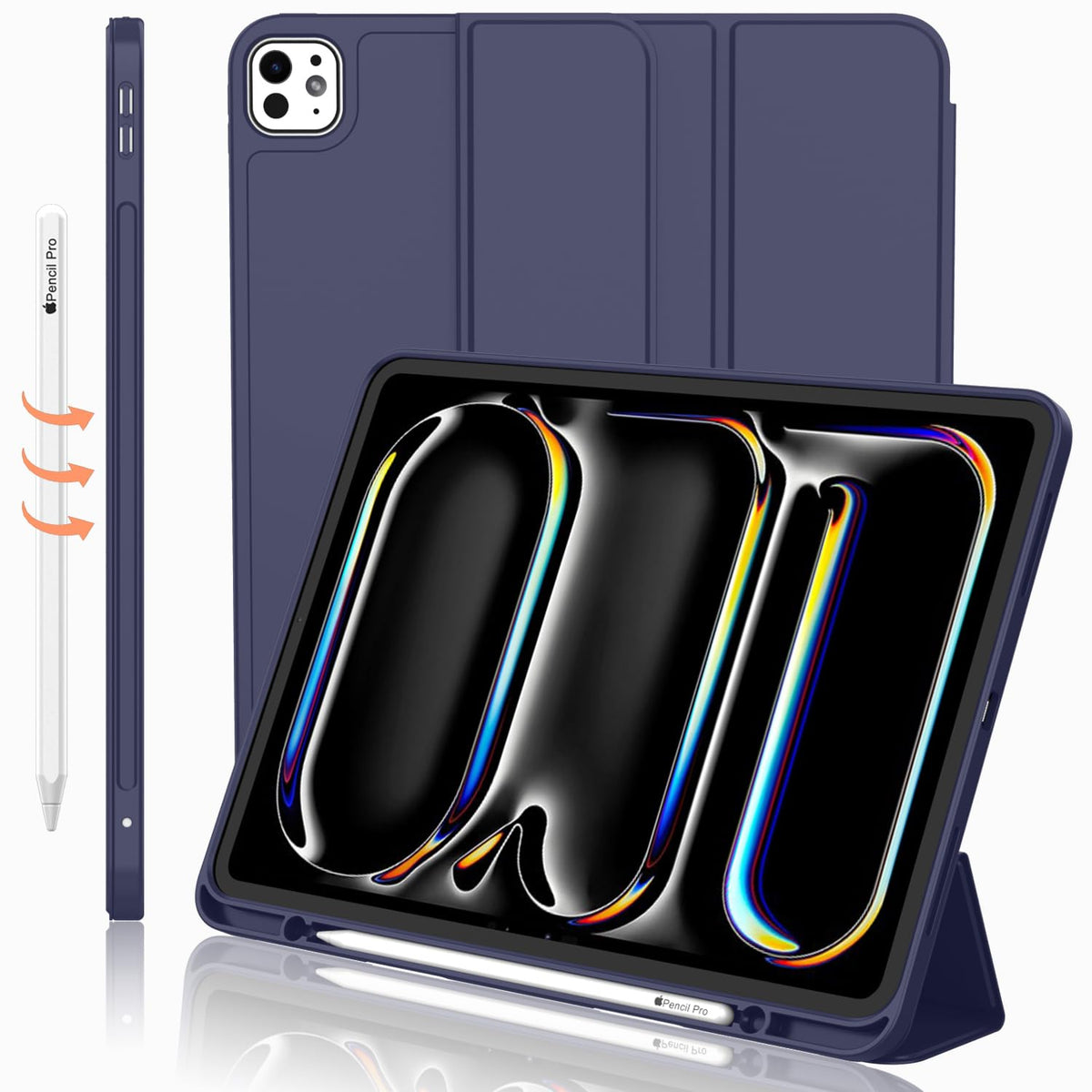 Imieet Ipad Pro 13 Inch Case M4 (2024) With Pencil Holder, [Support Pencil Pro And Pencil (Usb C)],Trifold Stand Smart Case With Soft Tpu Back, Auto Wake/Sleep (Dark Blue)