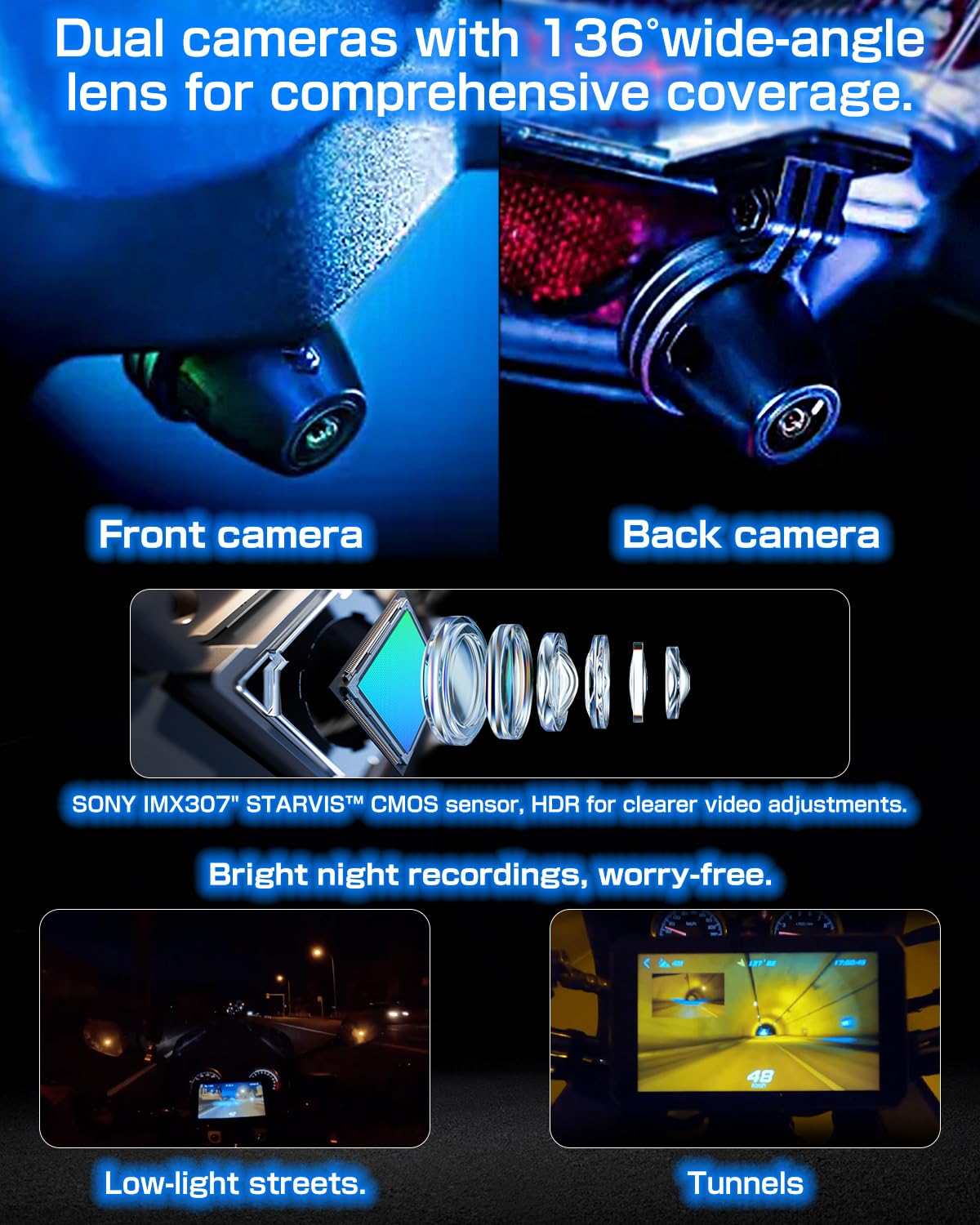 Chigee Aio 5 Lite Motorcycle Carplay Android Auto Gps Navigation System, Bsd, Starvis Hdr 5'' Lcd, 60Fps,5G Wi Fi Bt, Ip67 Water