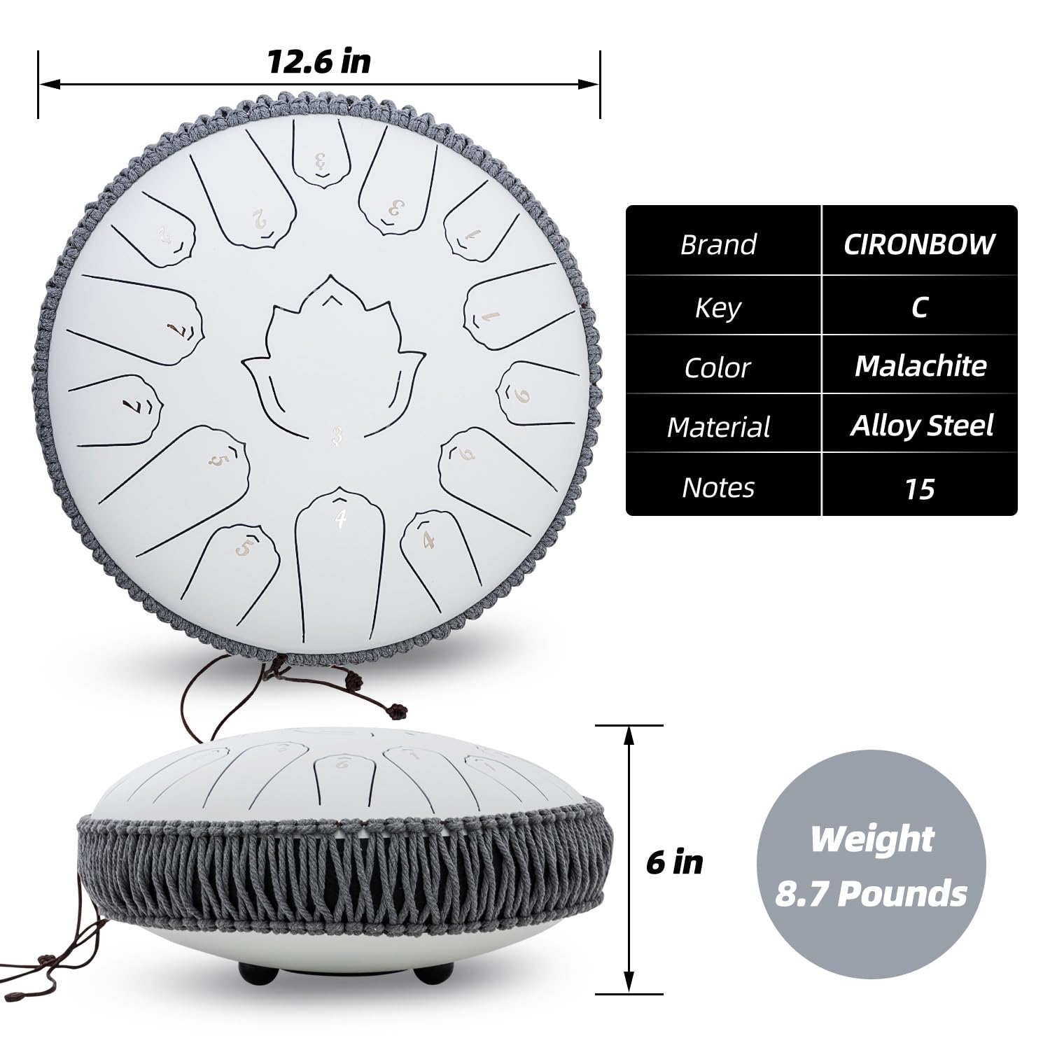 Steel Tongue Drum 13 Inch 15 Notes,Hand Drums With C Key Travel Bag Drumsticks Holder Finger Paddles And Music Book,Handpan Perc