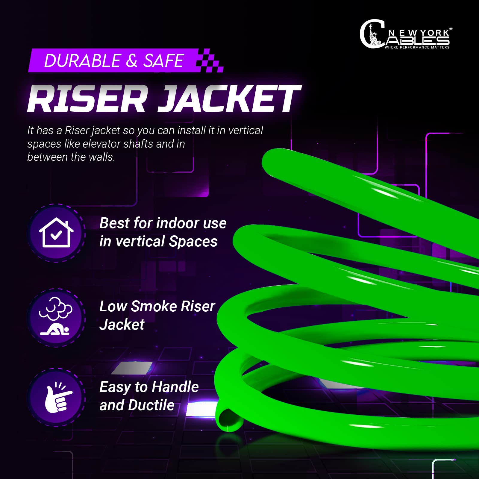 Newyork Cables Cat 6 Cable 1000Ft   Cat6 Riser (Cmr)   4 Pair Utp Solid Conductor   23 Awg 550 Mhz, 1 Gbit/S High Speed Quality Tested Bulk Ethernet Cable   (Green)