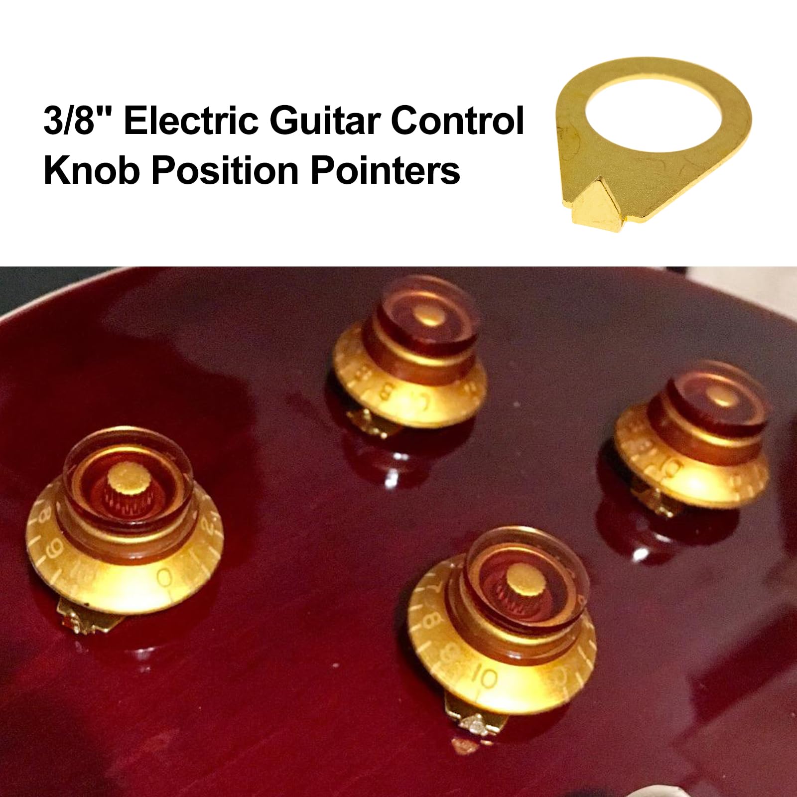 Cashbeat 4Pcs Gold Guitar Knobs Pointer Indicator Plates, 3/8'' Electric Guitar Control Knob Position Pointers, 9.7Mm Diameter W
