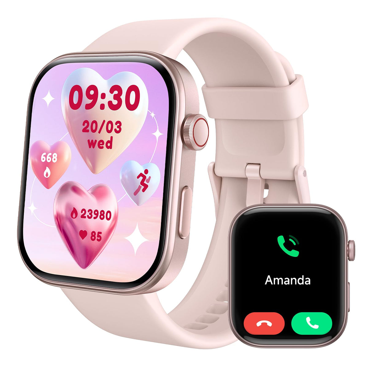 Smart Watches For Women For Android Iphone, 1.99 '' Amoled Screen Fitness Watch With Bluetooth Call (Make/Answer), Heart Rate/Sp