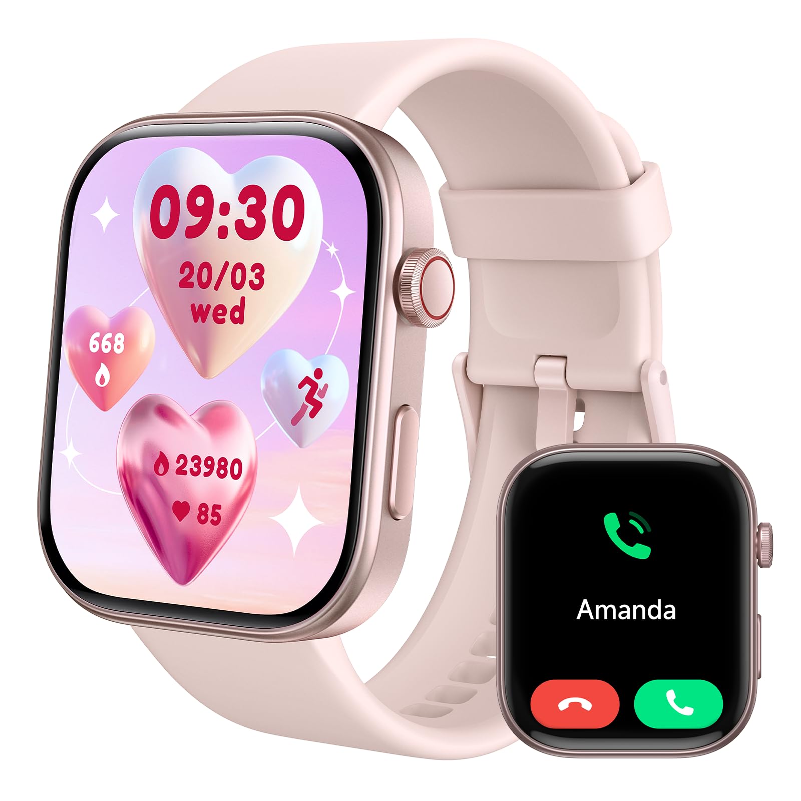 Smart Watches For Women For Android Iphone, 1.99' Amoled Screen Fitness Watch With Bluetooth Call (Make/Answer), Heart Rate/Spo2/Sleep Monitor, 3Atm Waterproof, 12 Days Battery, 105 Sport Modes