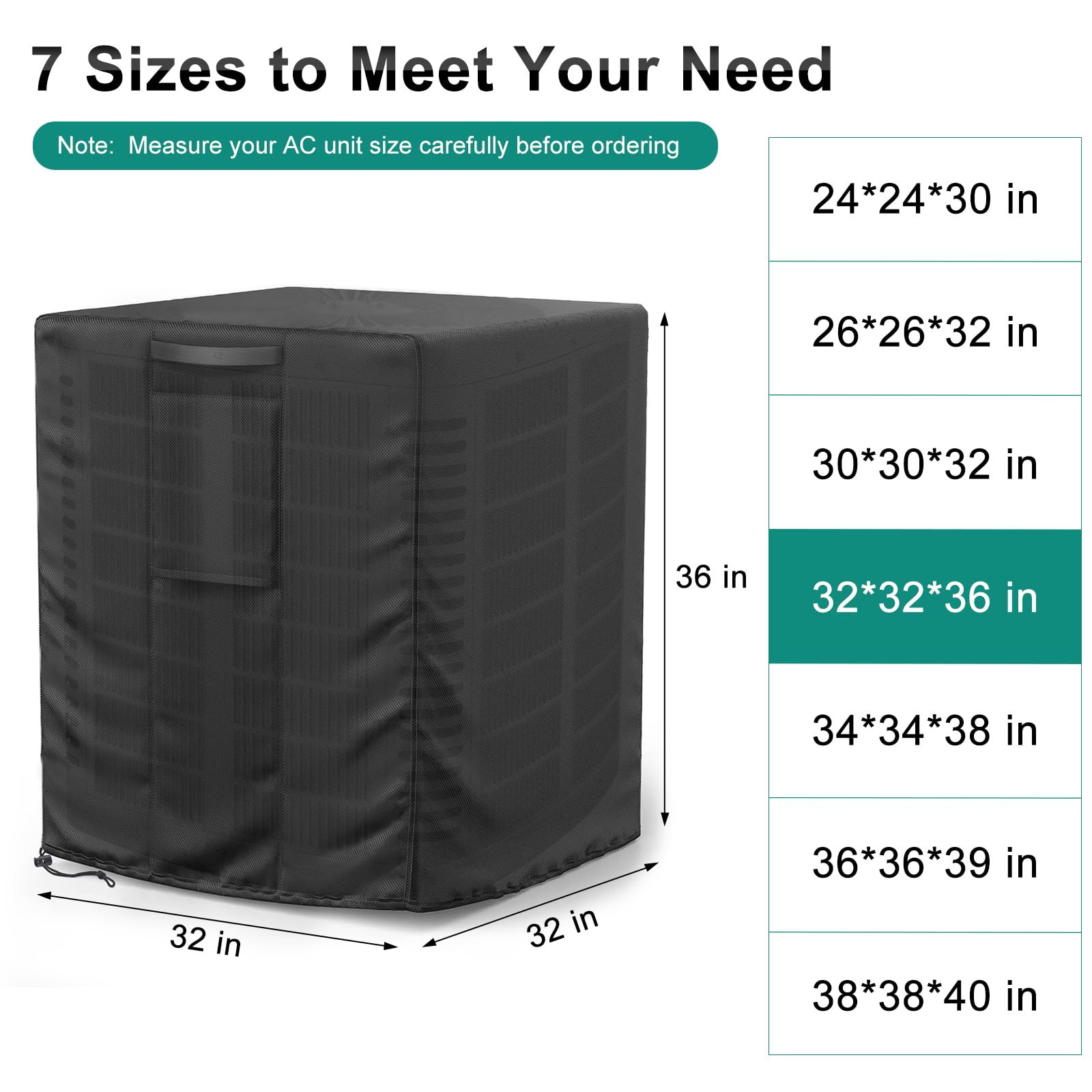 Brosyda Central Large Air Conditioner Cover For Outside Units, Waterproof & Windproof Outdoor Ac Units Cover Black (32 ''X32 ''X