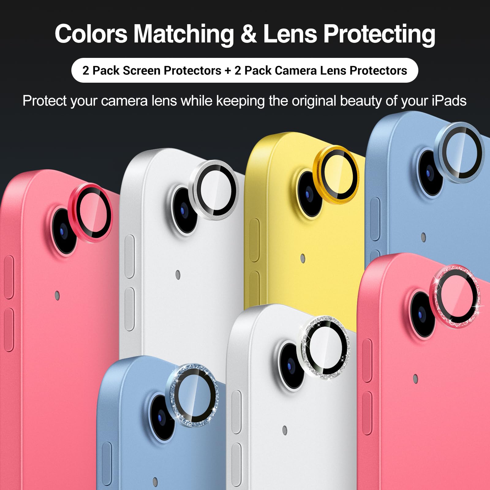 Procase 2 Pack Screen Protector For Ipad 10Th Generation + 2 Pack Camera Lens Protector Matching Ipad Colors, Tempered Glass Film For Ipad 10 10.9 2022  Pink