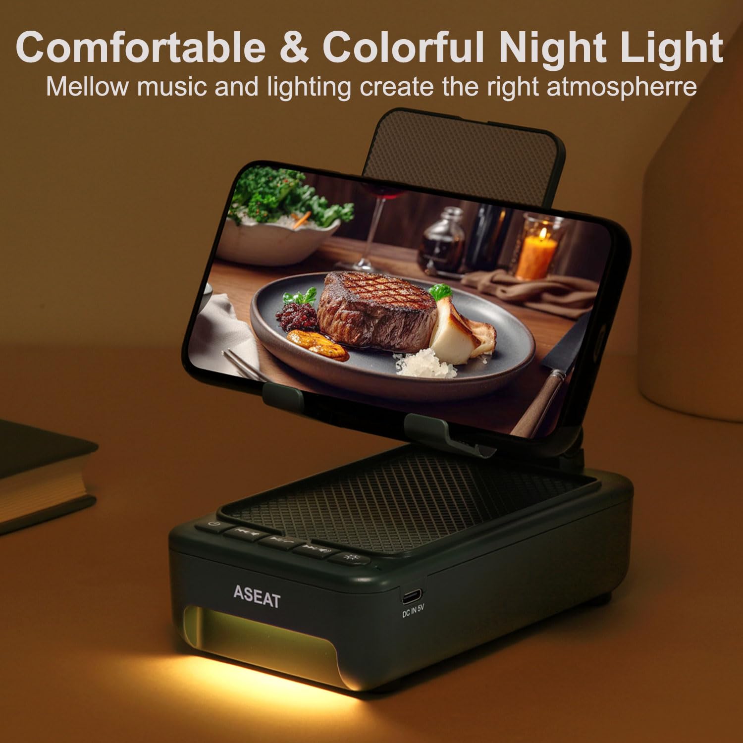 ASEAT F19 Cell Phone Stand with Bluetooth Speaker LED Color Changing Light Plastic Green