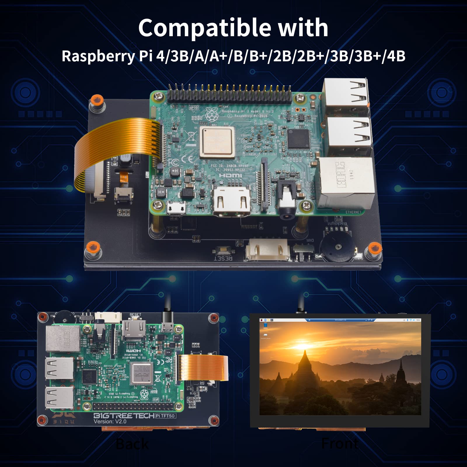 Bigtreetech Pitft50 V2.1 5 Inch Touchscreen Monitor For Raspberry Pi 4/3B/A/A+/B/B+/2B+/3B/3B+/4B, Btt Pi 2/Cb2 Run Klipper Touc