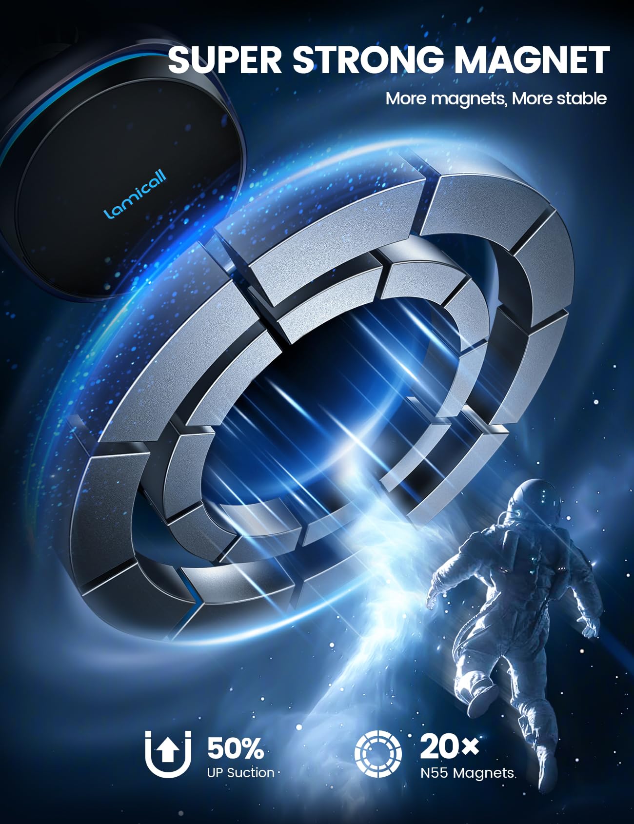 Lamicall For Magnetic Car Mount Charger - [2024 Cooling Fast Charging] 15W Wireless Car Charger - Hands Free Magnetic Car Phone