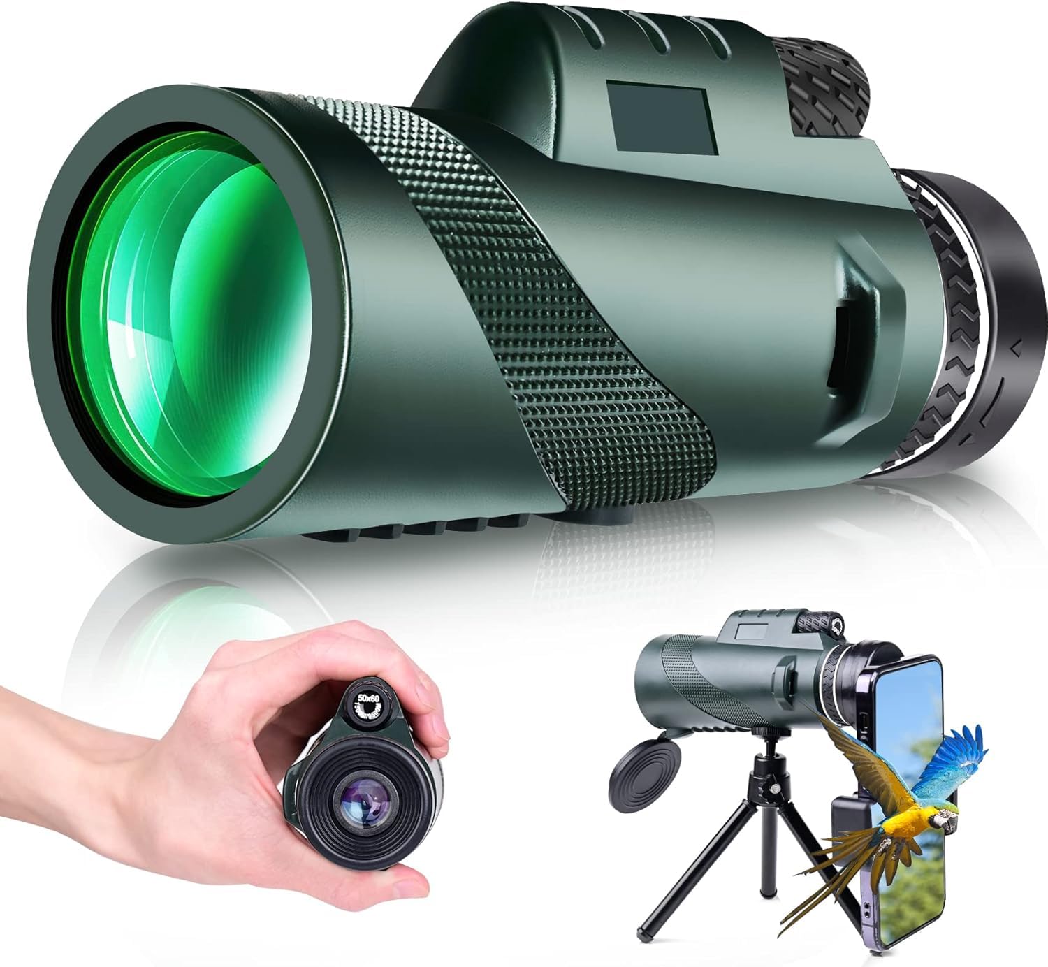 50X60 Monocular Telescope with Smartphone Holder& Tripod, High Power Nitrogen-Filled Monocular for Adults with BAK4 Prism & FMC 