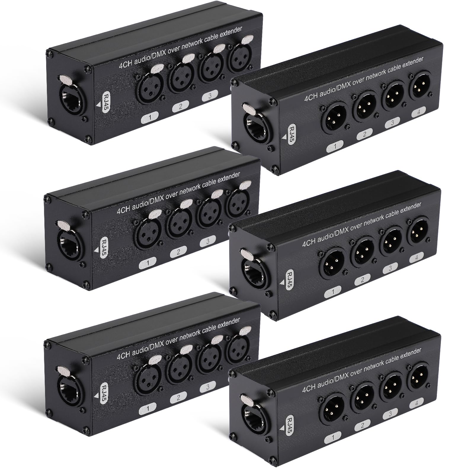 Copkim 6 Pack 4 Channel 3 Pin Multi Network XLR Cable Breakout 3 Pin XLR Male and Female Over RJ45 Ethercon Cable Multi Extender