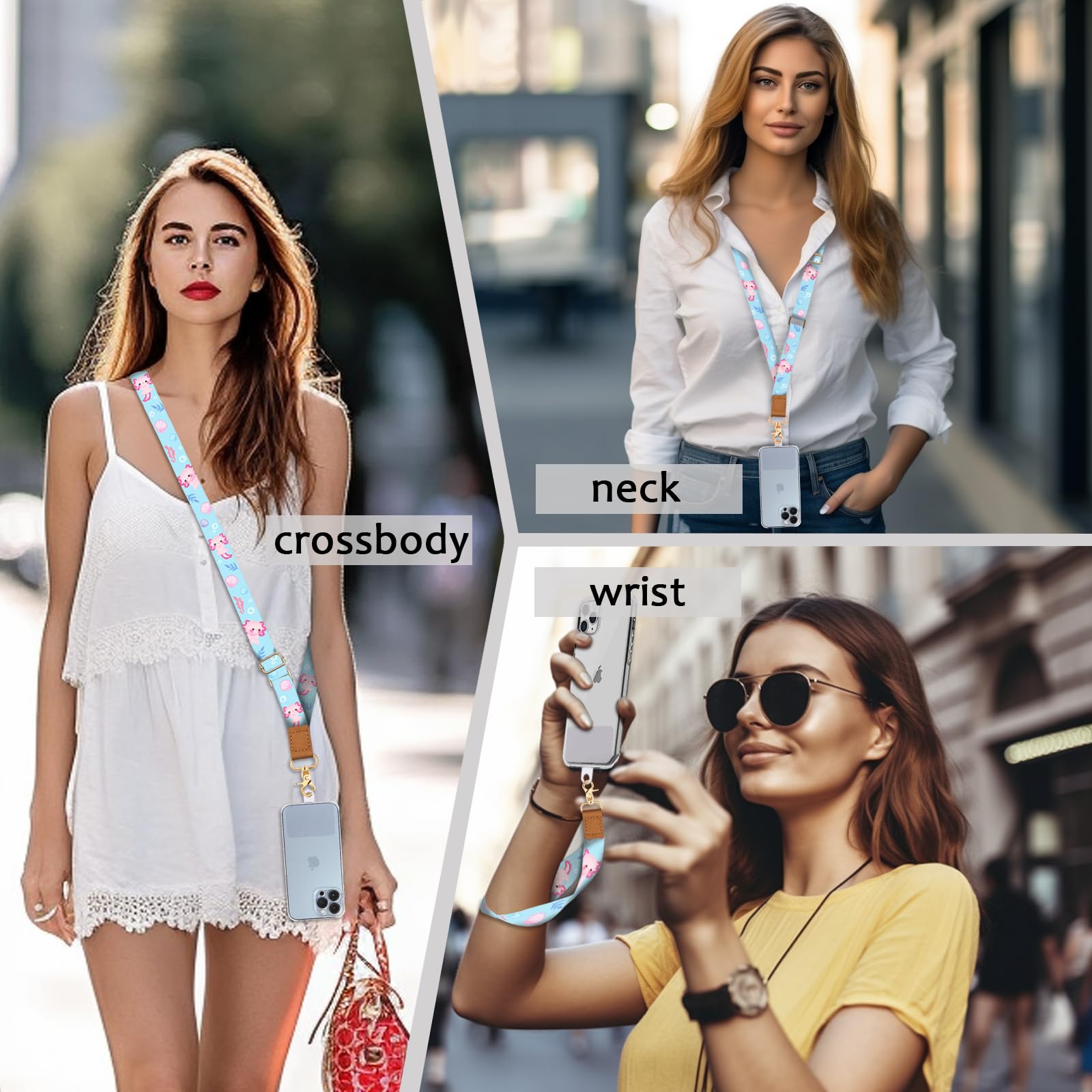 Cell Phone Lanyard Crossbody With Wrist Strap, Cute Axolotls Phone Lanyards For Around The Neck Wristlet Adjustable Phone Strap,