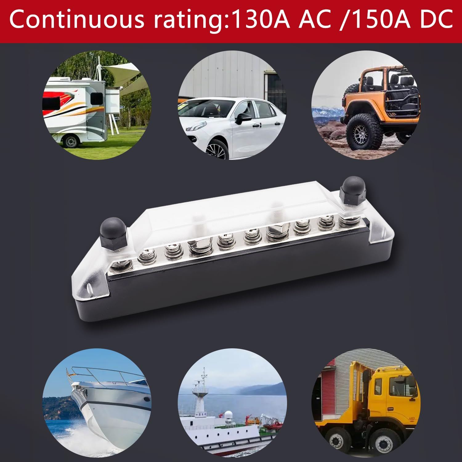 Aienxn 150A 12V Bus Bar Marine, 1/4'' Power Distribution Block, Battery Buss Bar, Automotive Busbar Terminal Block For Car And B
