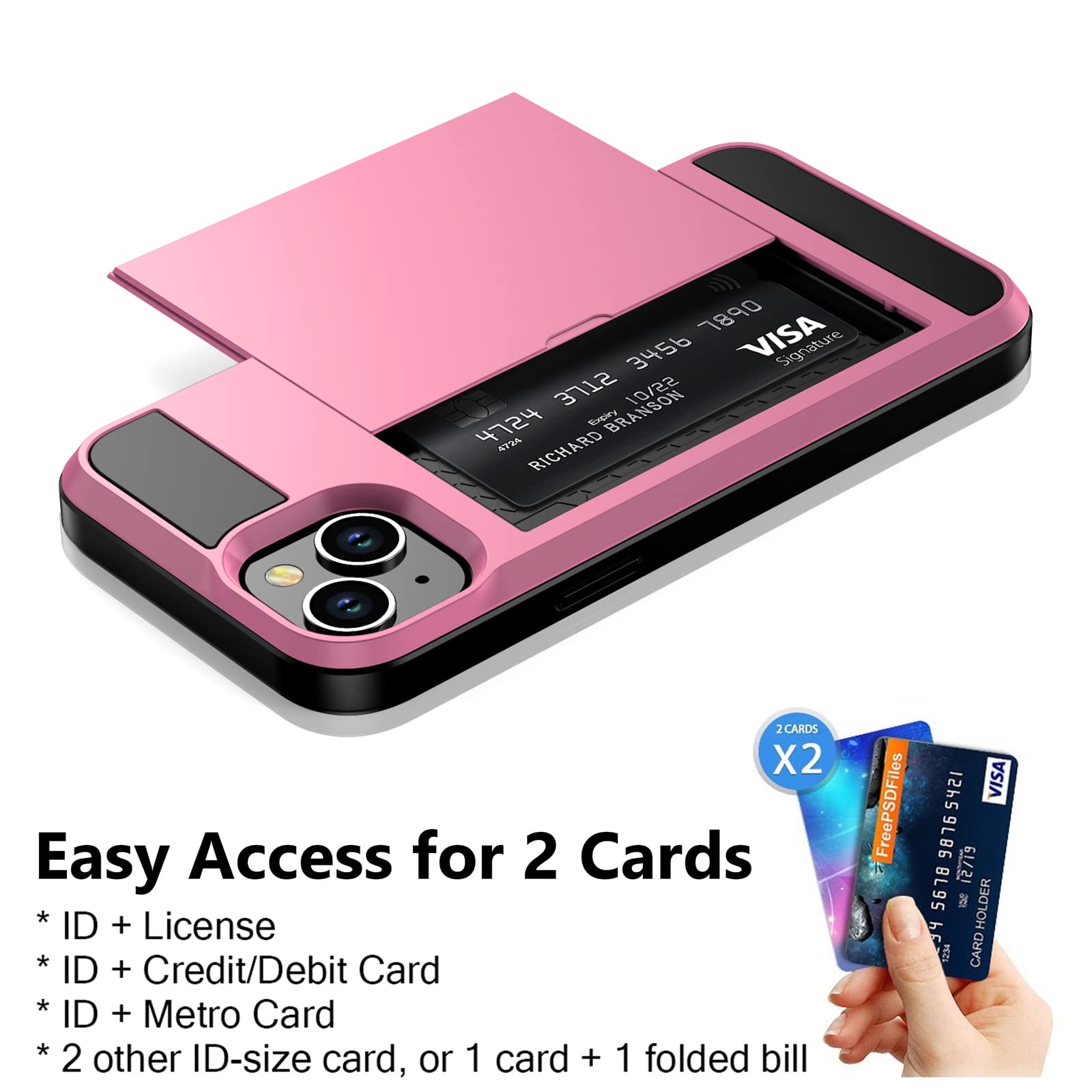 Vofolen For With Iphone 15 Wallet Case With Card Holder, Dual Layer Shockproof Wallet Phone Case, Hidden Card Slot Sliding Prote