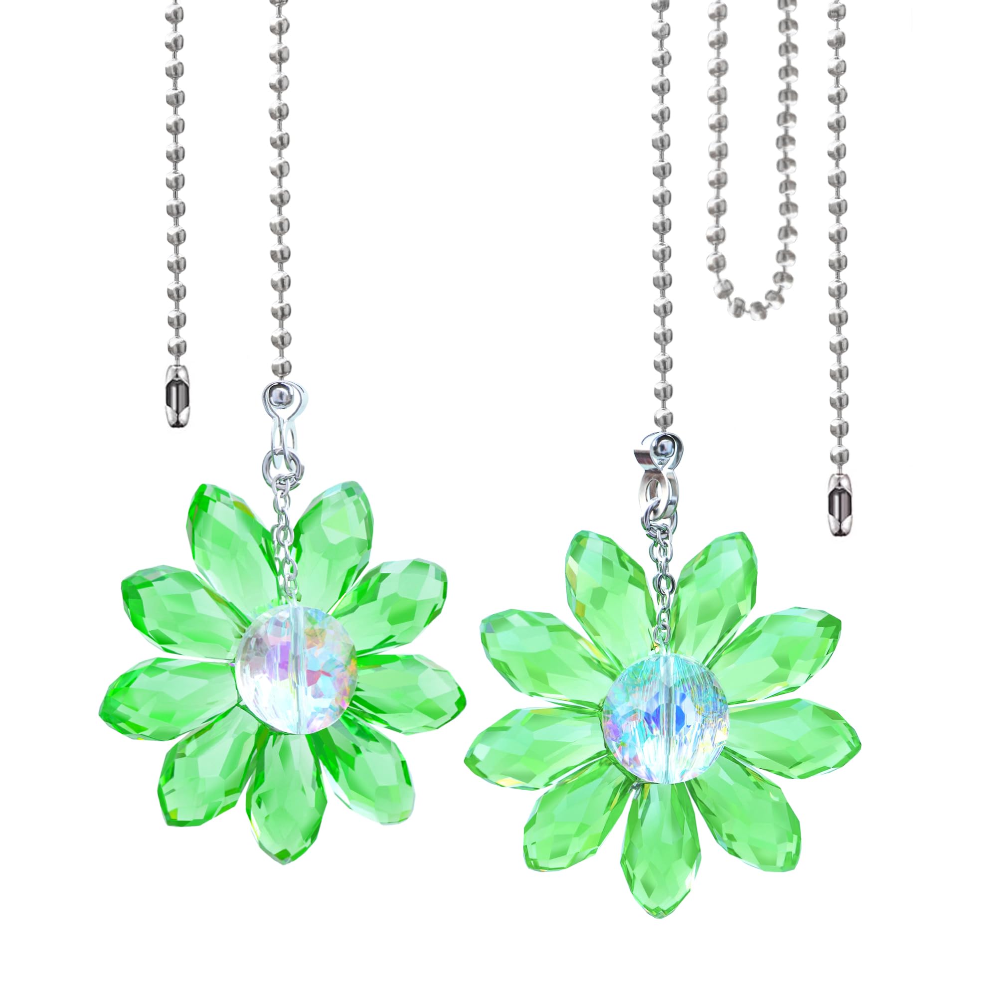 Lefers Ceiling Fan Pull Chain, 2 Pieces 1.8'' Crystal Glass Flower Pendants With 24'' Ceiling Fan Chain Extender And Connector (