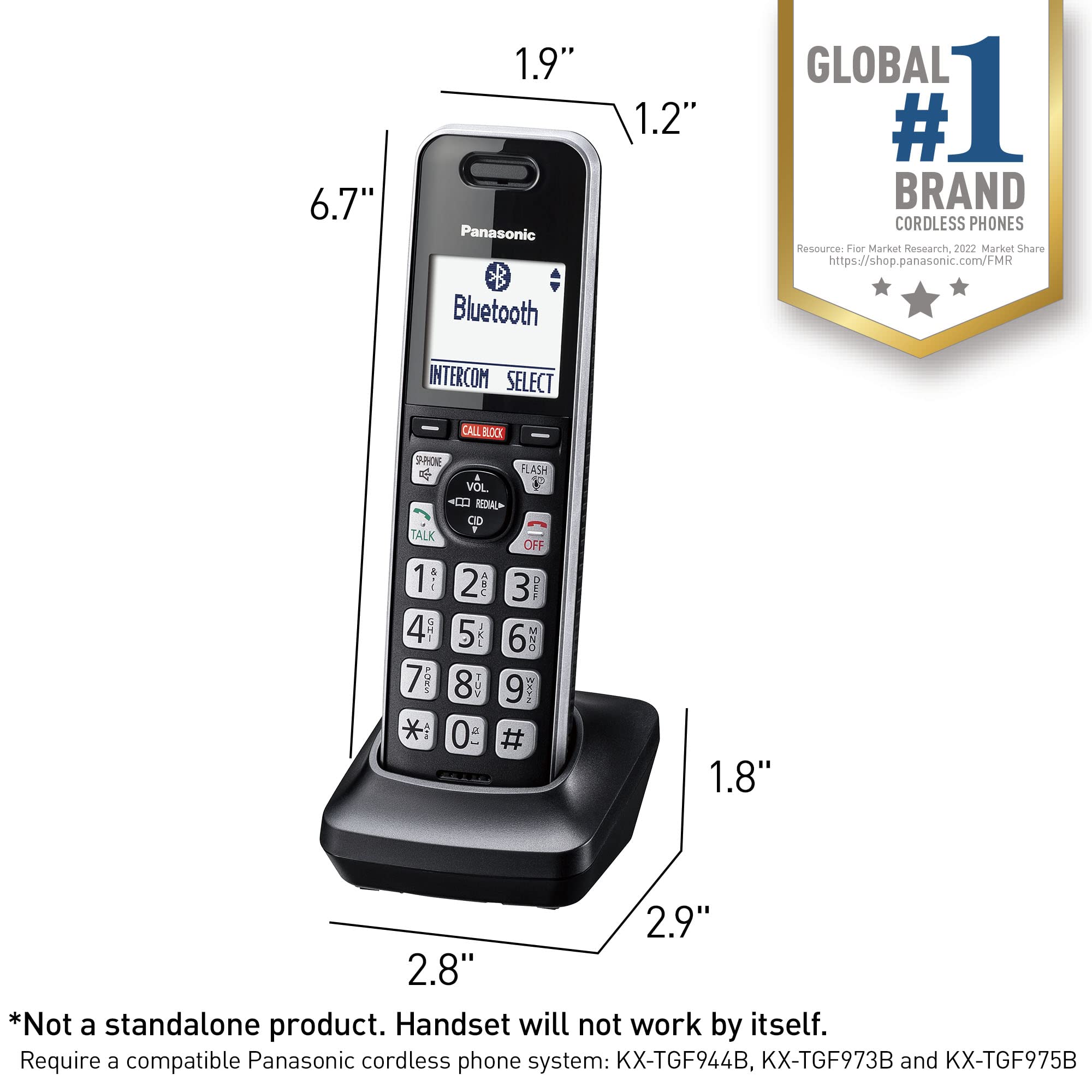 Panasonic Additional Cordless Phone Handset, Advanced Call Block, Compatible With Kx Tgf94X And Kx Tgf97X Series   Kx Tgfa97B (B