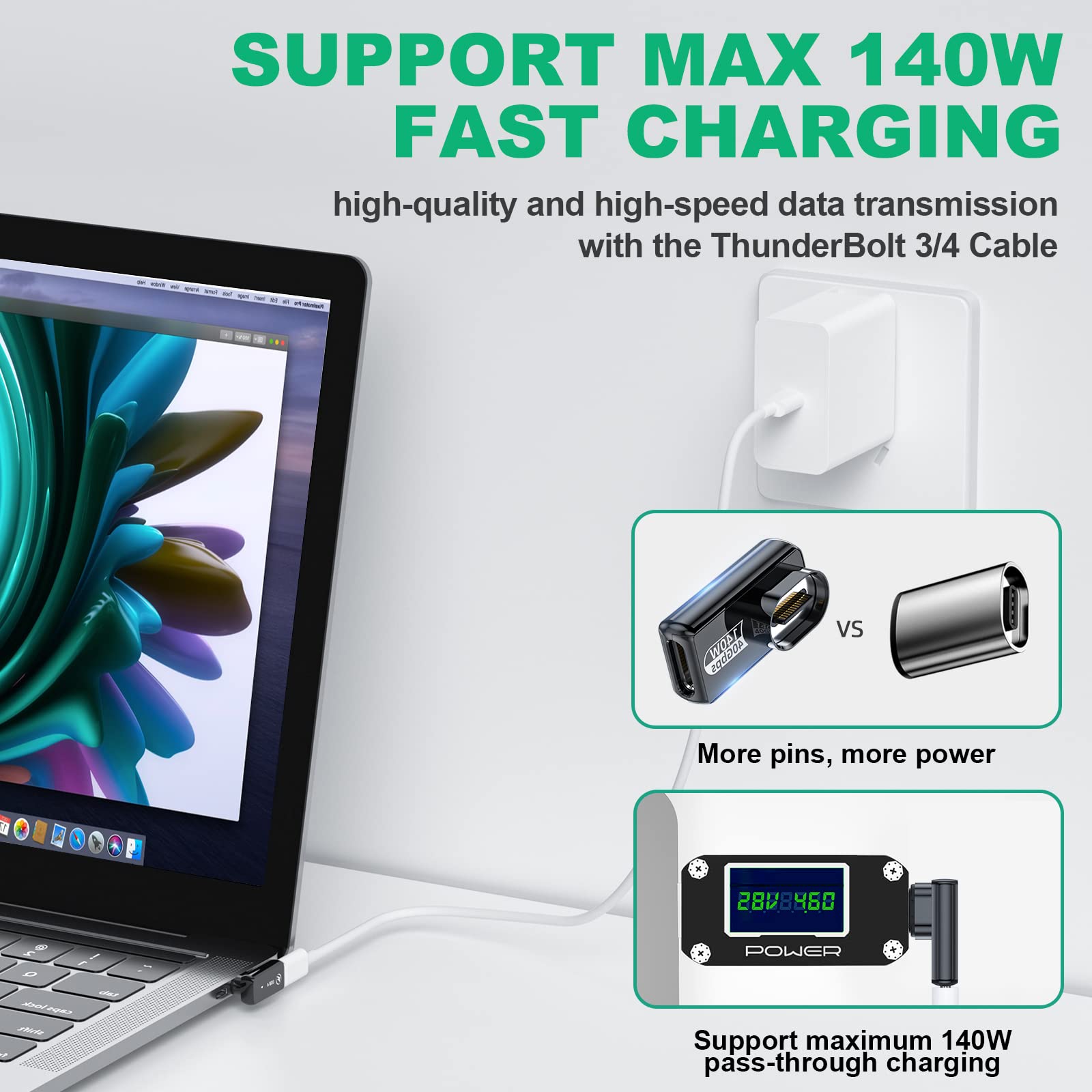 Hancenda Usb Type C Magnetic Adapter 2Pack, 24Pins 90 Degree Usb C With Pd 140W Charge 40Gbps 8K 60Hz Video Usb4 For Thunderbolt 3/4 Macbook Pro/Air Phone And More Devices