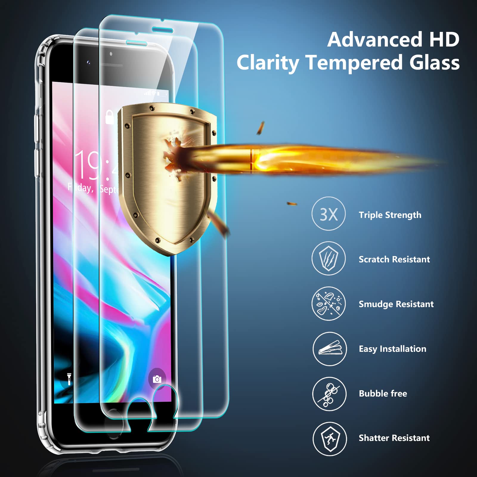 Spidercase For Iphone 7/8 Plus Case, [Crystal Clear Not Yellowing] [Military Grade Drop Protection] [2 Pcs Tempered Glass Screen