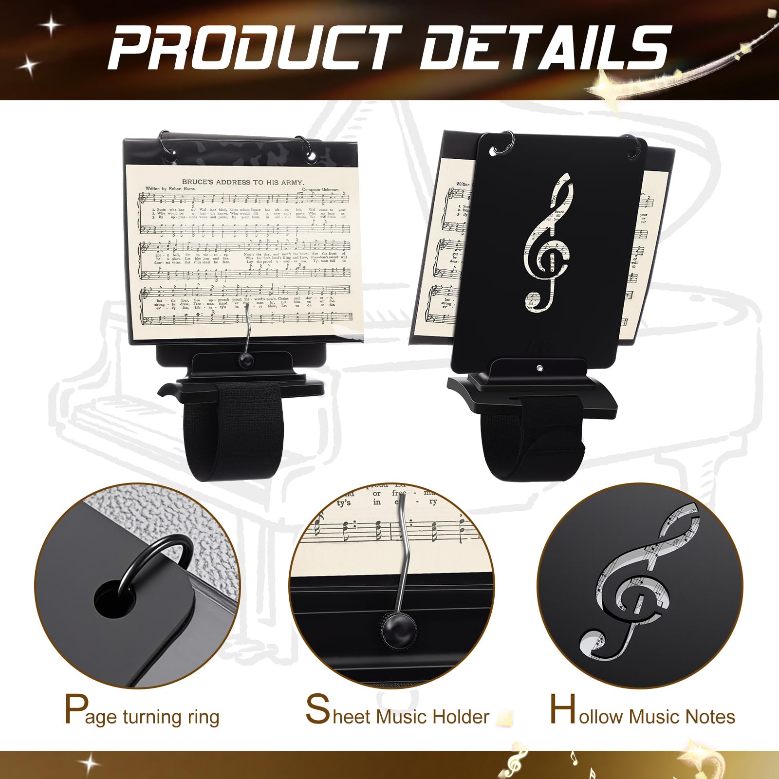 Canlierr 19 Pcs Marching Flute & Piccolo Lyre Folder Flutist Friend With Adjustable Marching Band Flip Folio Folder Windows Doub