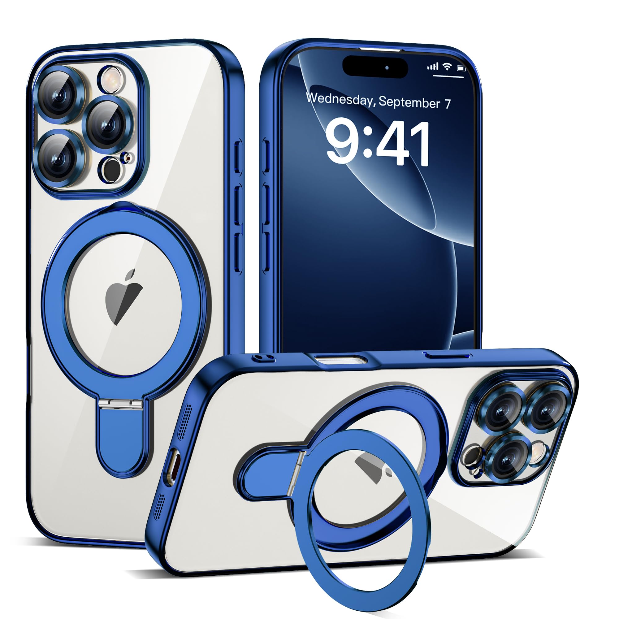 ETPESOK Compatible with iPhone 16 Pro Case with Magnetic Ring Stand [Compatible with Mag-Safe] [Full Camera Lens Protector] Plat