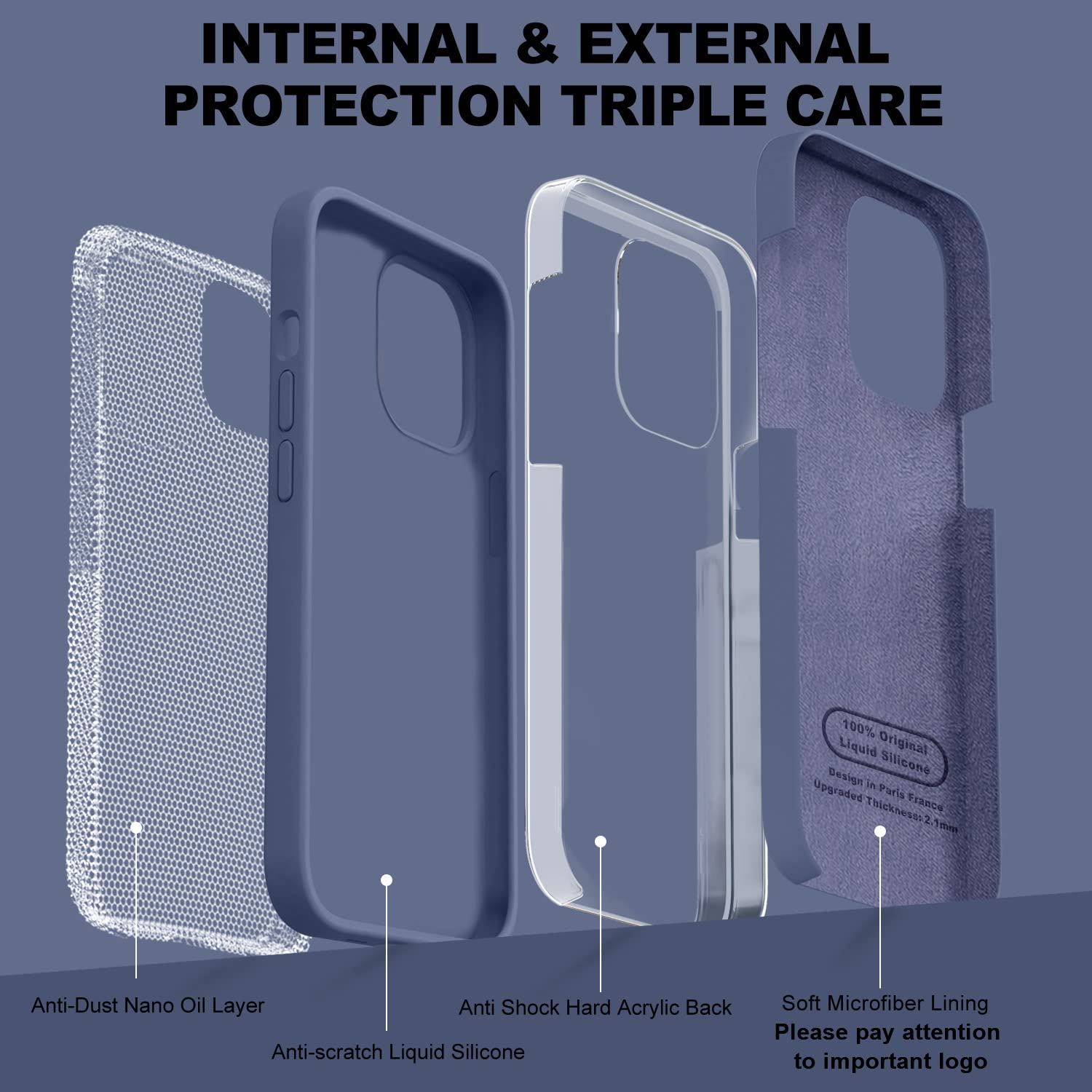 LOVE 3000 iPhone 12/12 Pro Slim Liquid Silicone Shockproof Phone Case with Full Body Protection Navy Blue