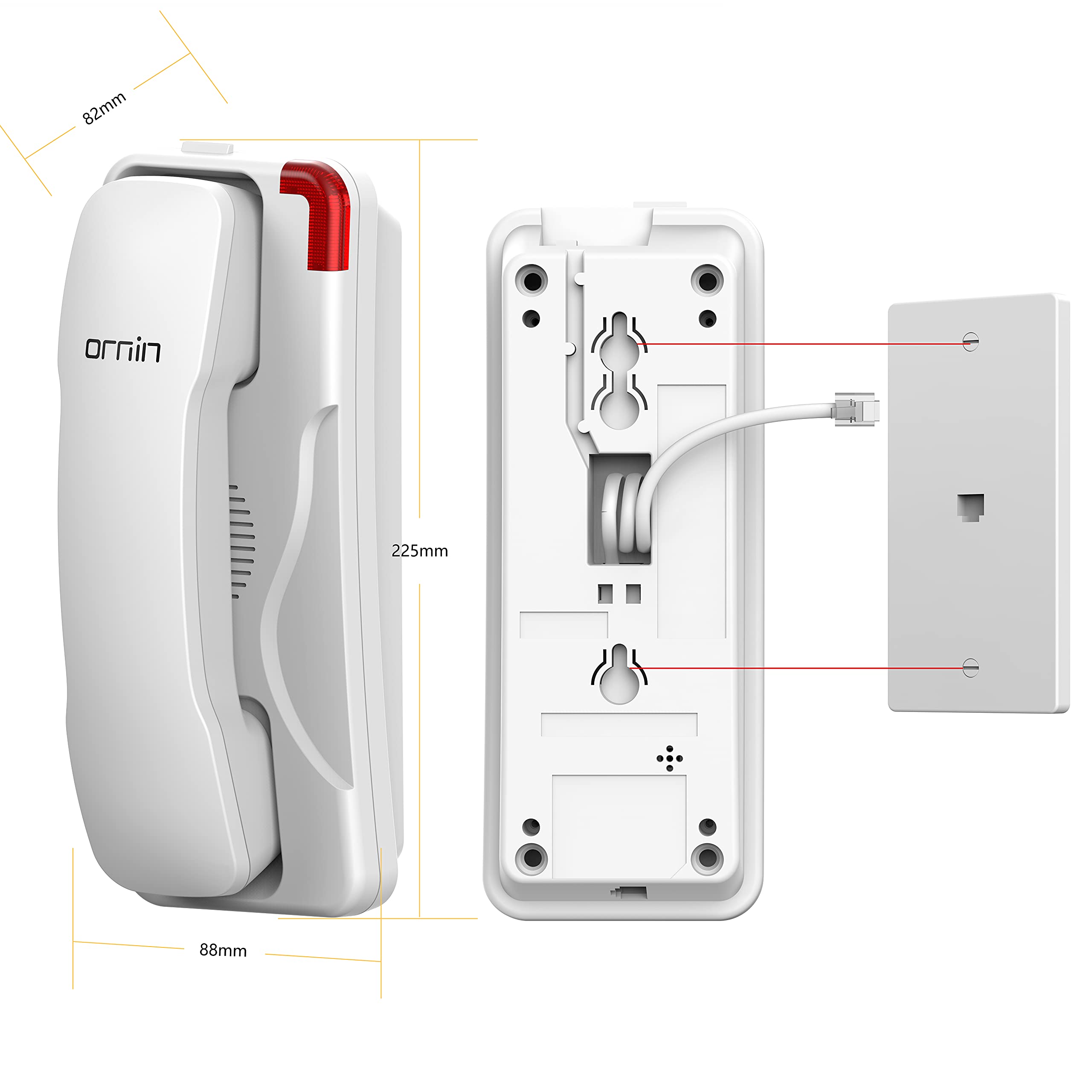 Ornin T108 Trimline Corded Telephone, Sos Key, Wall Mountable, Hotel And Home Use Phone(White)