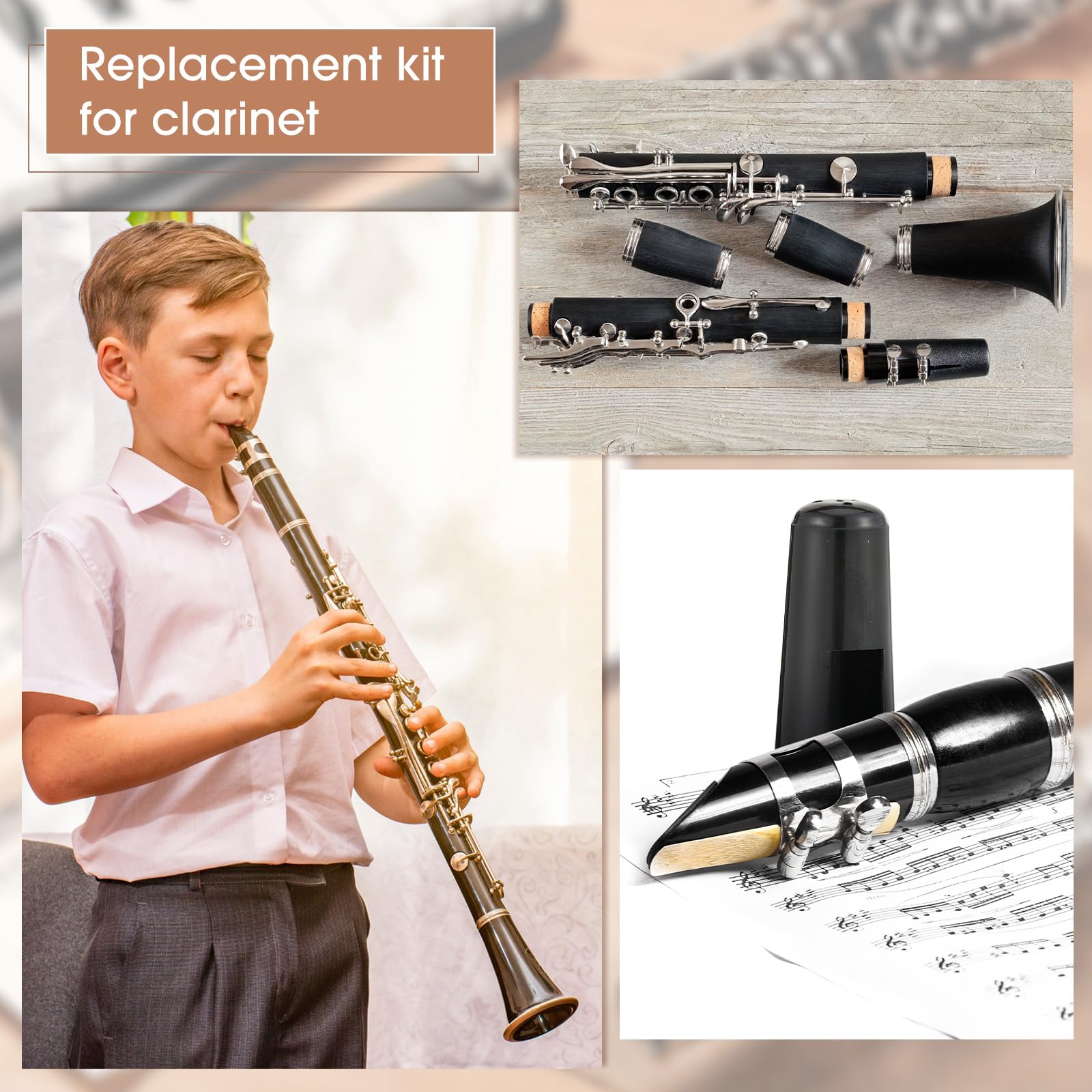Boao 24 Pcs Clarinet Mouthpiece Kit Clarinet Reeds 2.5 Mouthpiece Kit With Ligature Plastic Cap Bb Accessory Strength Reeds With