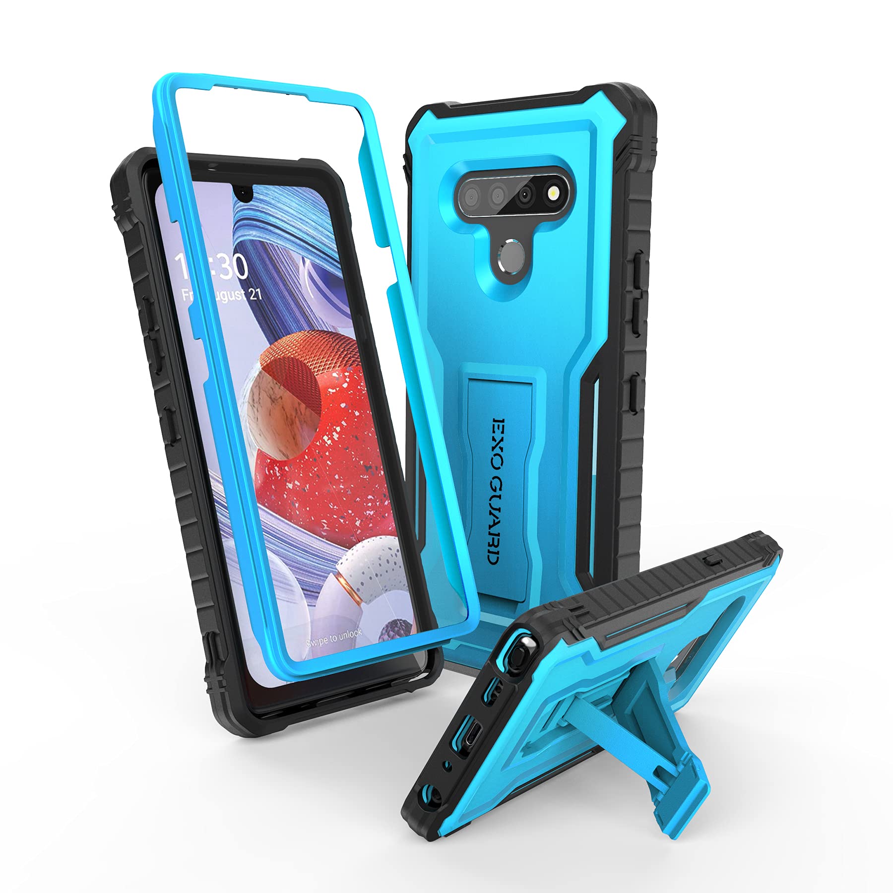 Exoguard For Lg Stylo 6 Case, Rubber Shockproof Cover Case Compatible With Lg Stylo 6 Phone, Built In Kickstand (Blue)