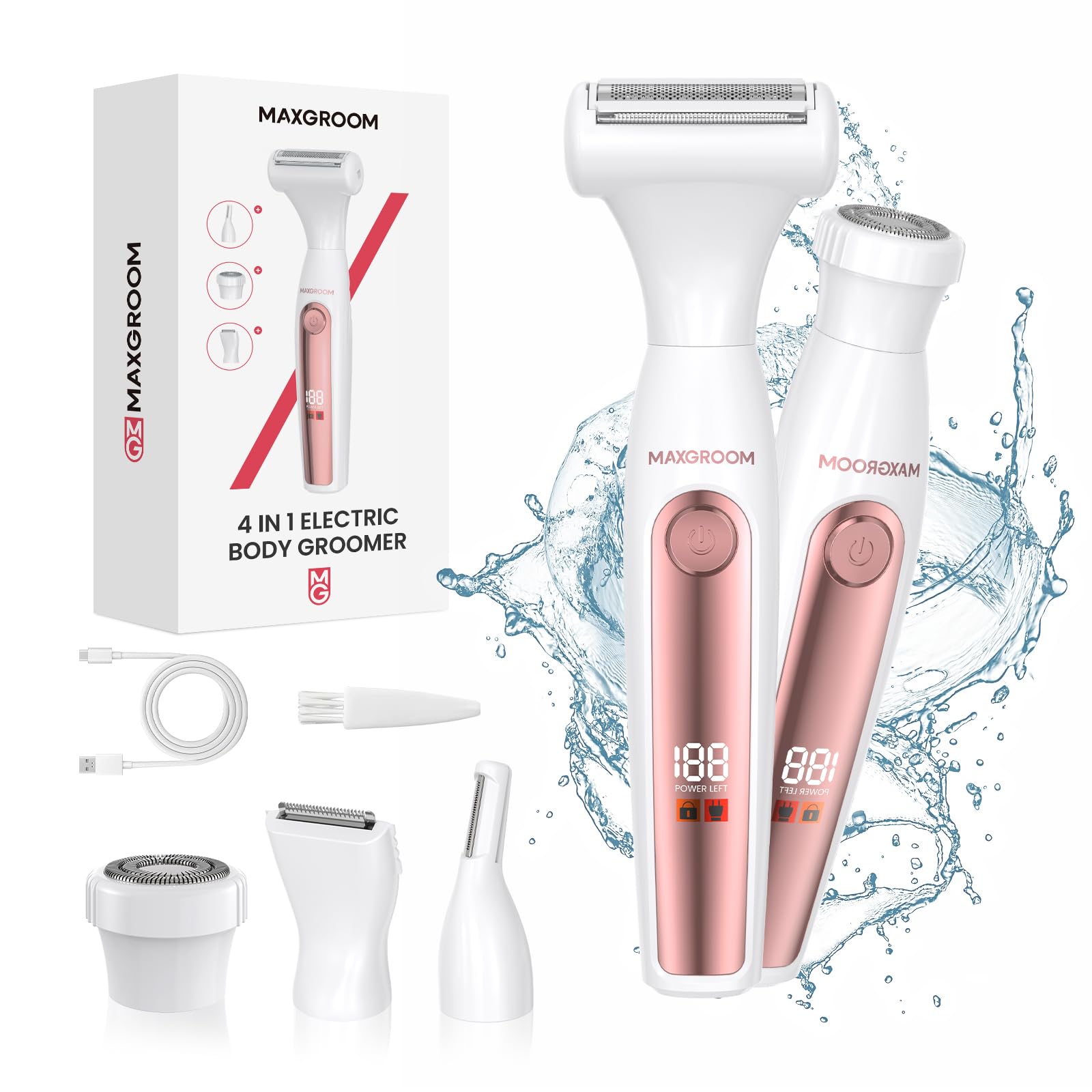 Maxgroom Bikini Trimmer For Women, All In One Waterproof Lady'S Electric Razor Shaver And Facial Hair Removal, Rechargeable Body