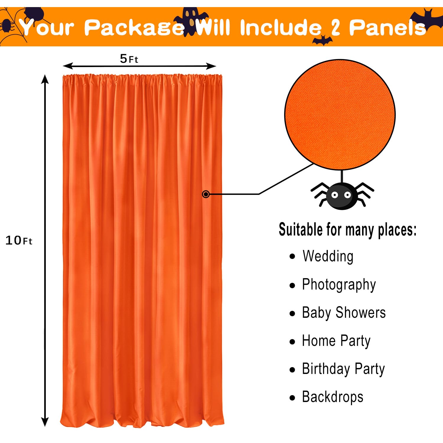 Hiasan Orange Backdrop Curtains For Parties, Polyester Photography Backdrop Drapes For Family Gatherings, Wedding Decorations, 5