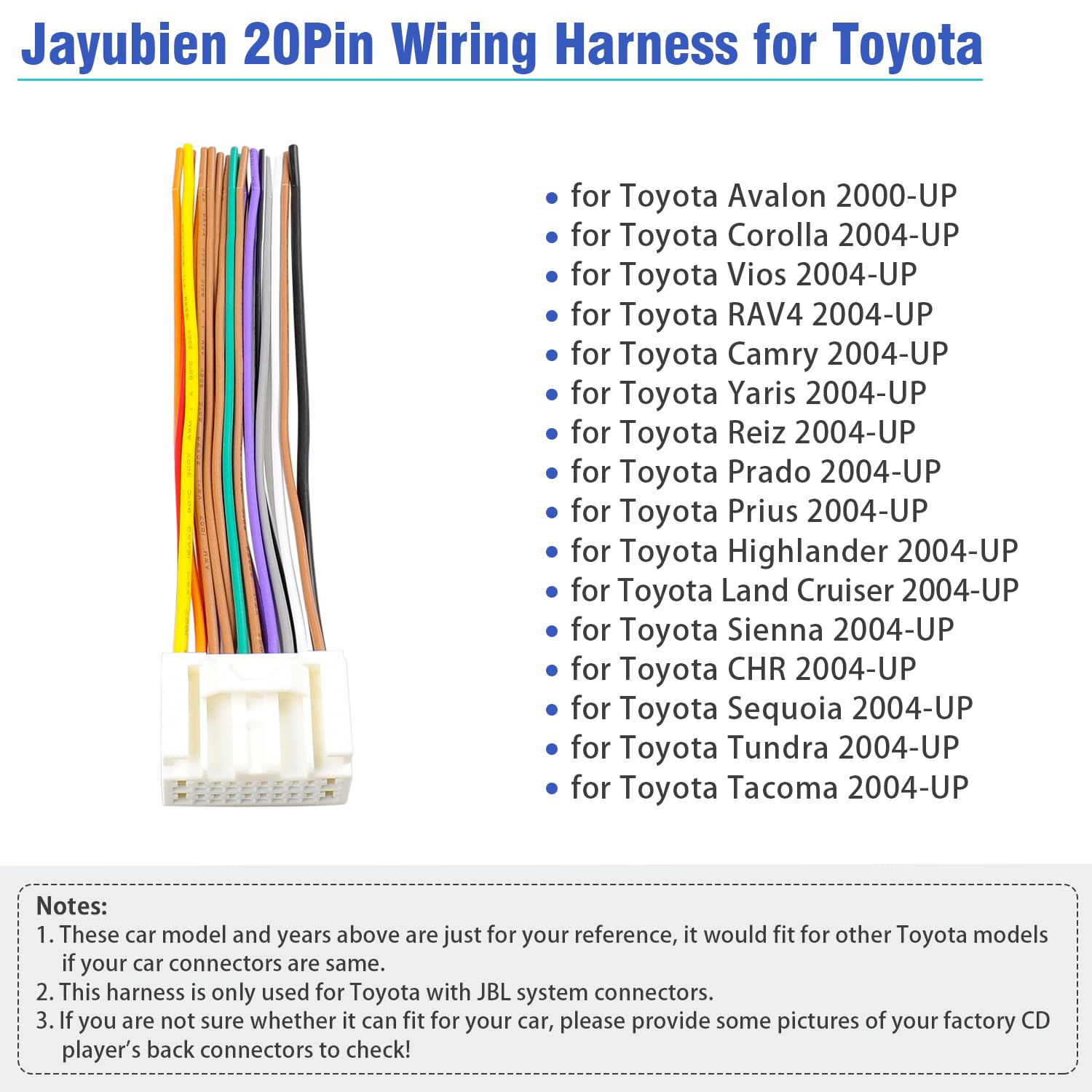 Jayubien Radio Wiring Harness 20Pin Female Connector Replacement For Toyota Lexus 2004 Up With Jbl Amplifier Car Stereo Wire Har