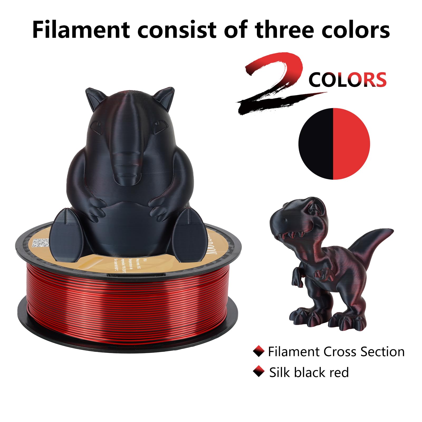 Kingroon Pla 3D Printer Filament, Dual Color Silk Pla Filament, Dimensional Accuracy +/- 0.03 Mm, 1Kg Spool(2.2Lbs), 1.75 Mm, Bl