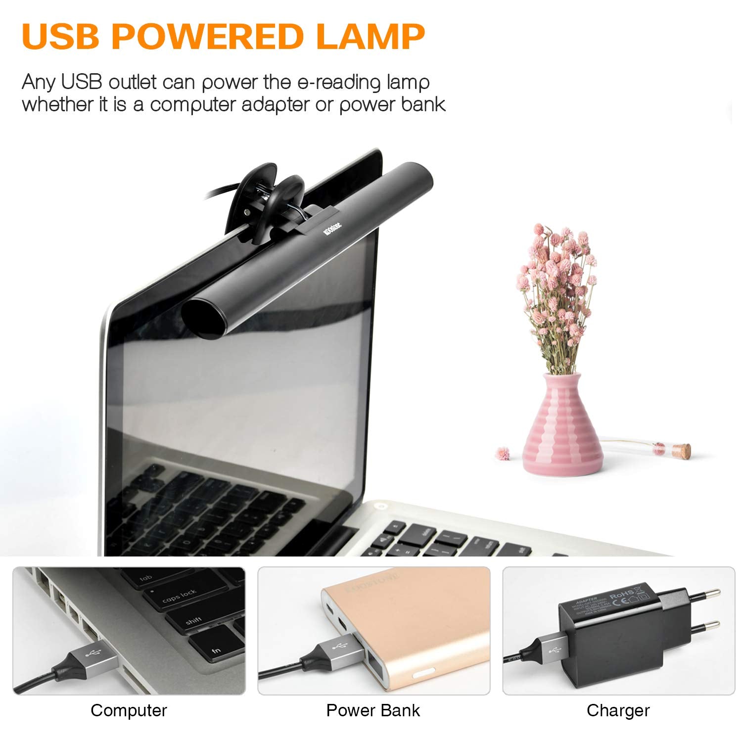 KOOSTONE Monitor Light Bar e-Reading Task Lamp 3 Color Modes 10 Brightness USB Powered Plastic Black