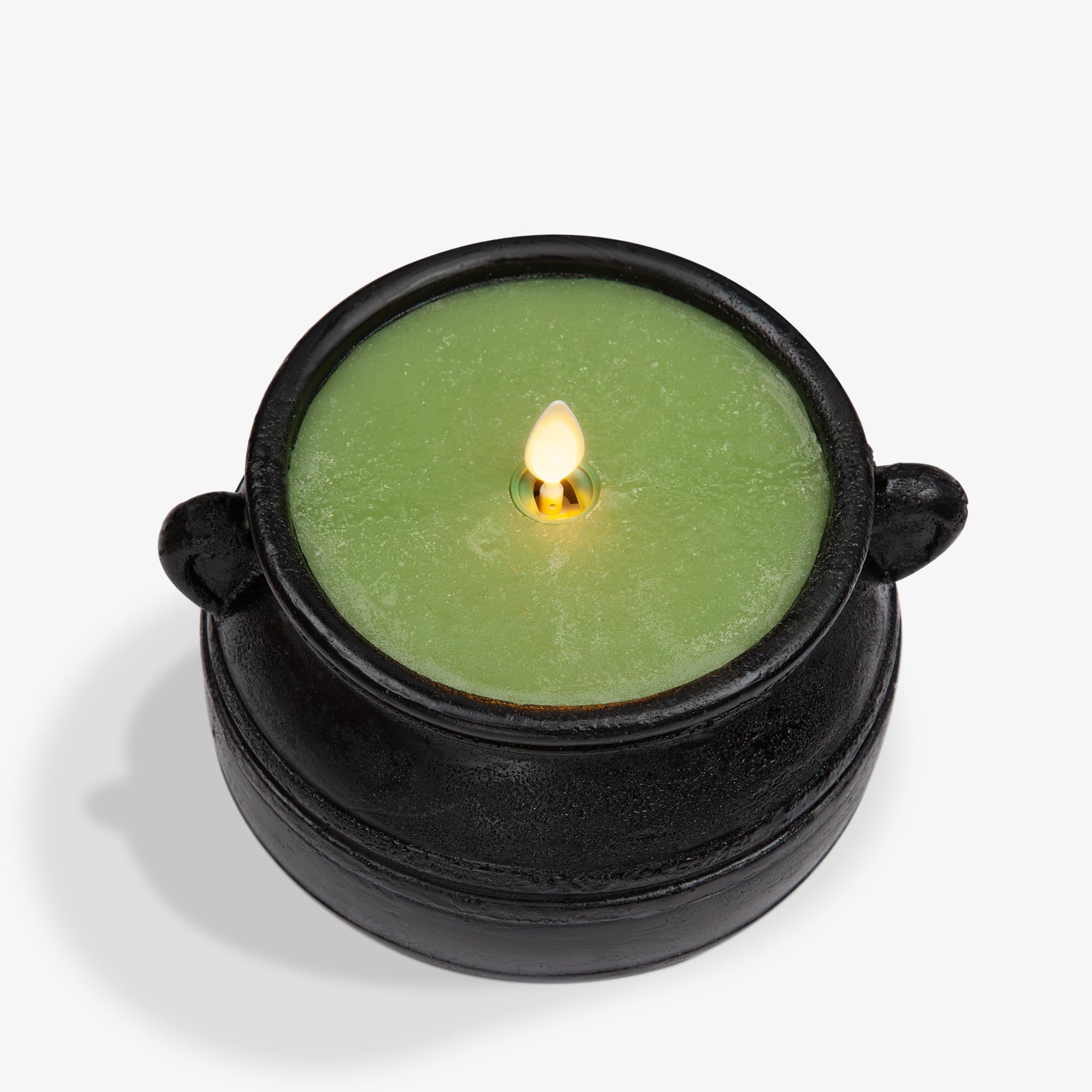 Luminara Green Potion Flameless Led Candle Cauldron Frosted Matt Black Painted Halloween Decoration Moving Flame Candle 5.7'' X