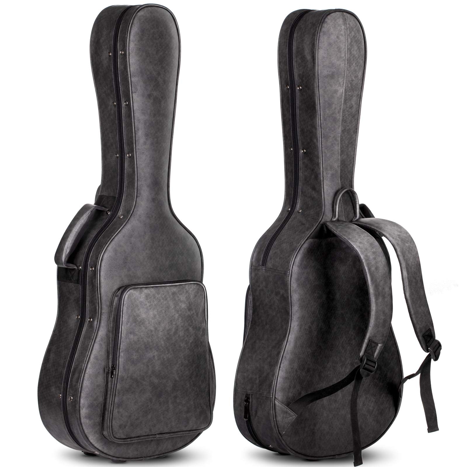 Cahaya Guitar Case Acoustic Hardshell 0.8In Thick Padding Waterproof Pu With 3 Pockets And Storage Box Inside Hard Guitar Case F