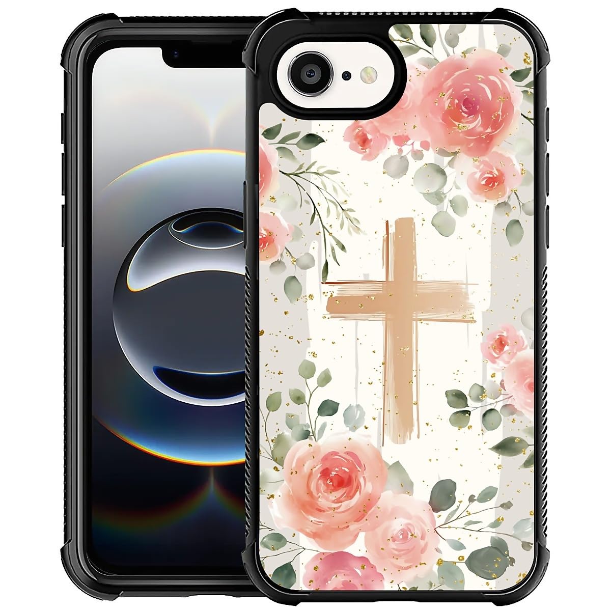 Deaorew for iPhone 16E Case | Classic Slim Cover Design | Christian Cross Pink Roses